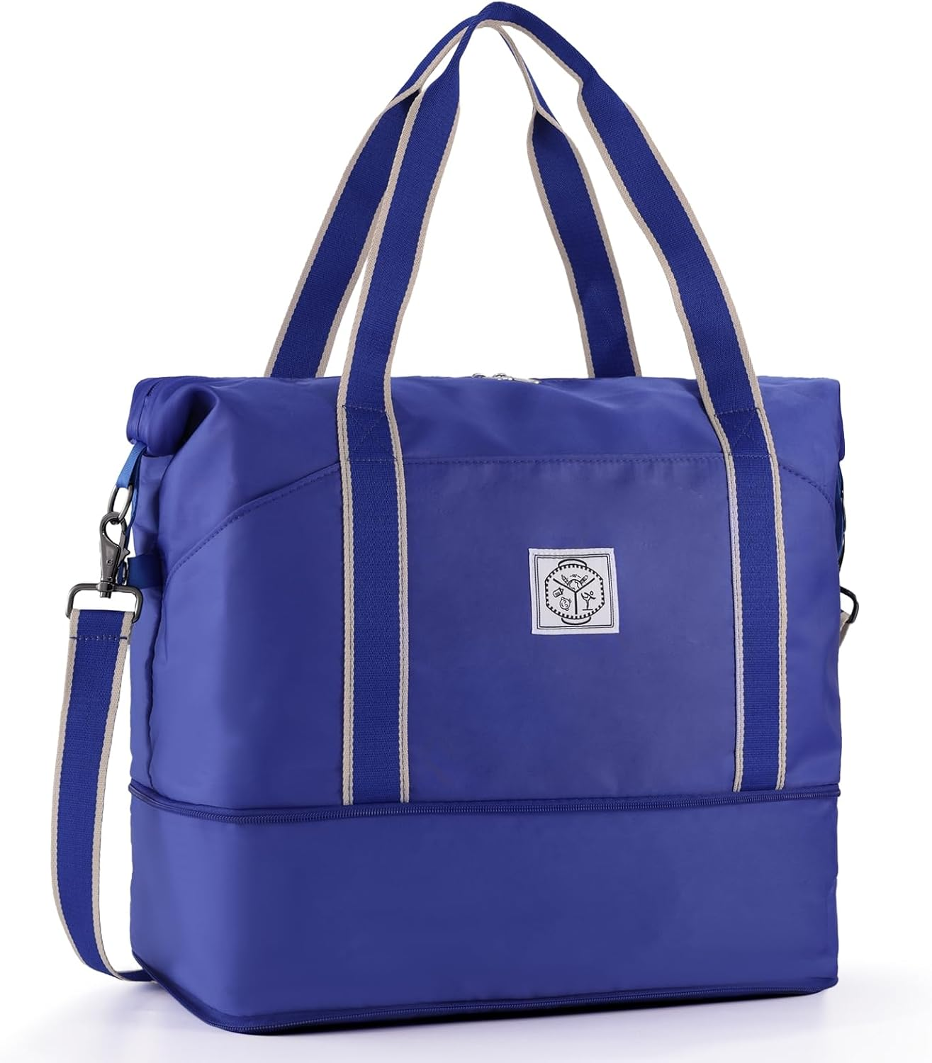 WALNEW Travel Duffle Bag, Carry on Bag for Women Men, Foldable Overnight Weekender Duffel Bags, Large Gym Tote Bag with Metal Buckle Detachable Shoulder Strap and Wet Compartment, Black