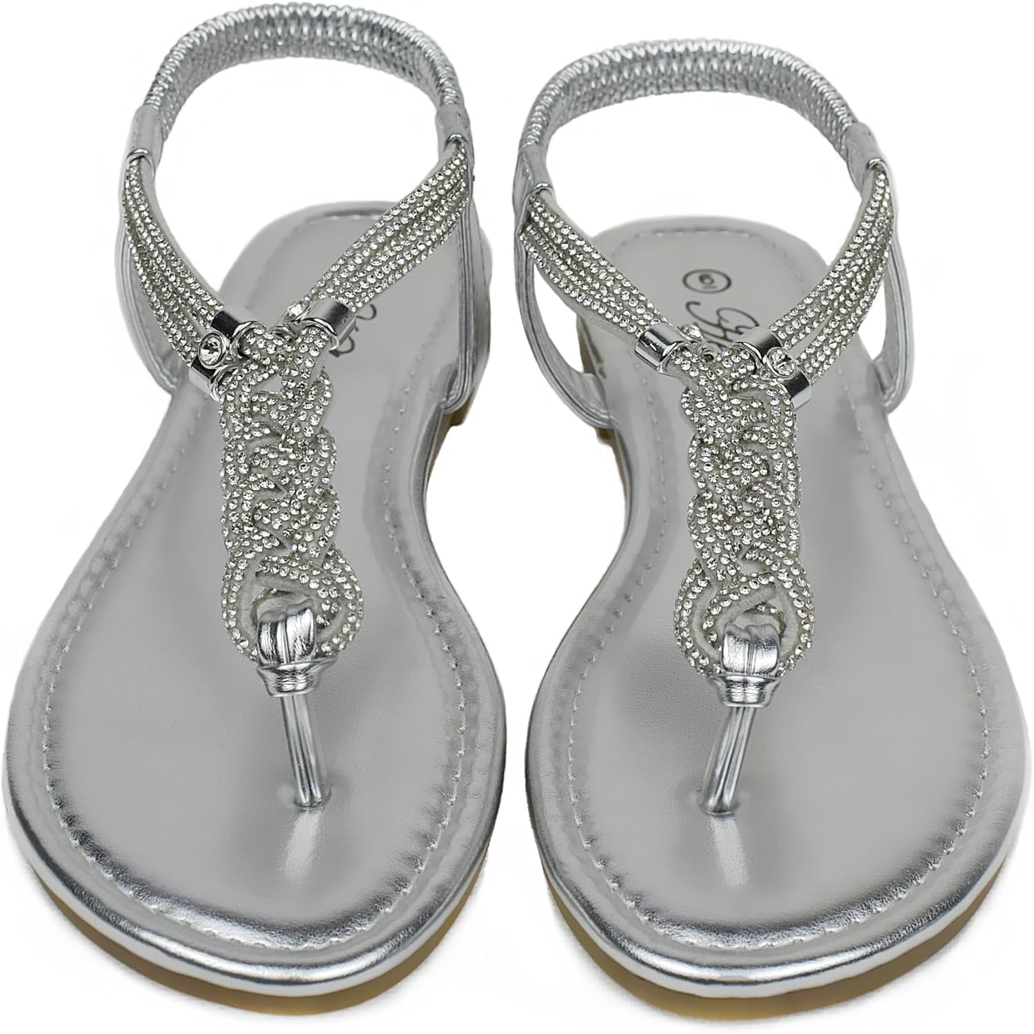 Women'S Braided Rhinestone Thong Flat Sandals Elastic Ankle Strap Bohemian Dressy Sandals for Women image number 1