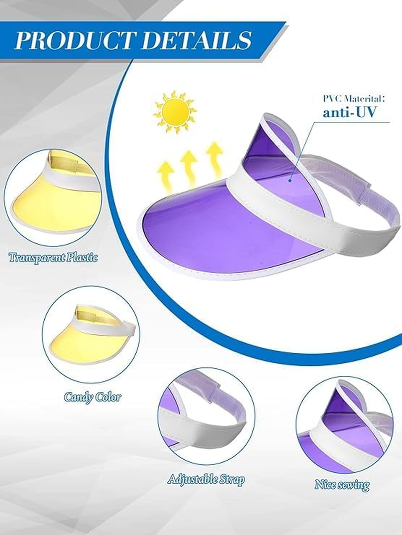 2 Pieces Sun Visor Hats Women Sports Beach Golf Hat PVC Visor Hats for Women Colored Visor Retro Visor for Men Outdoor image number 4