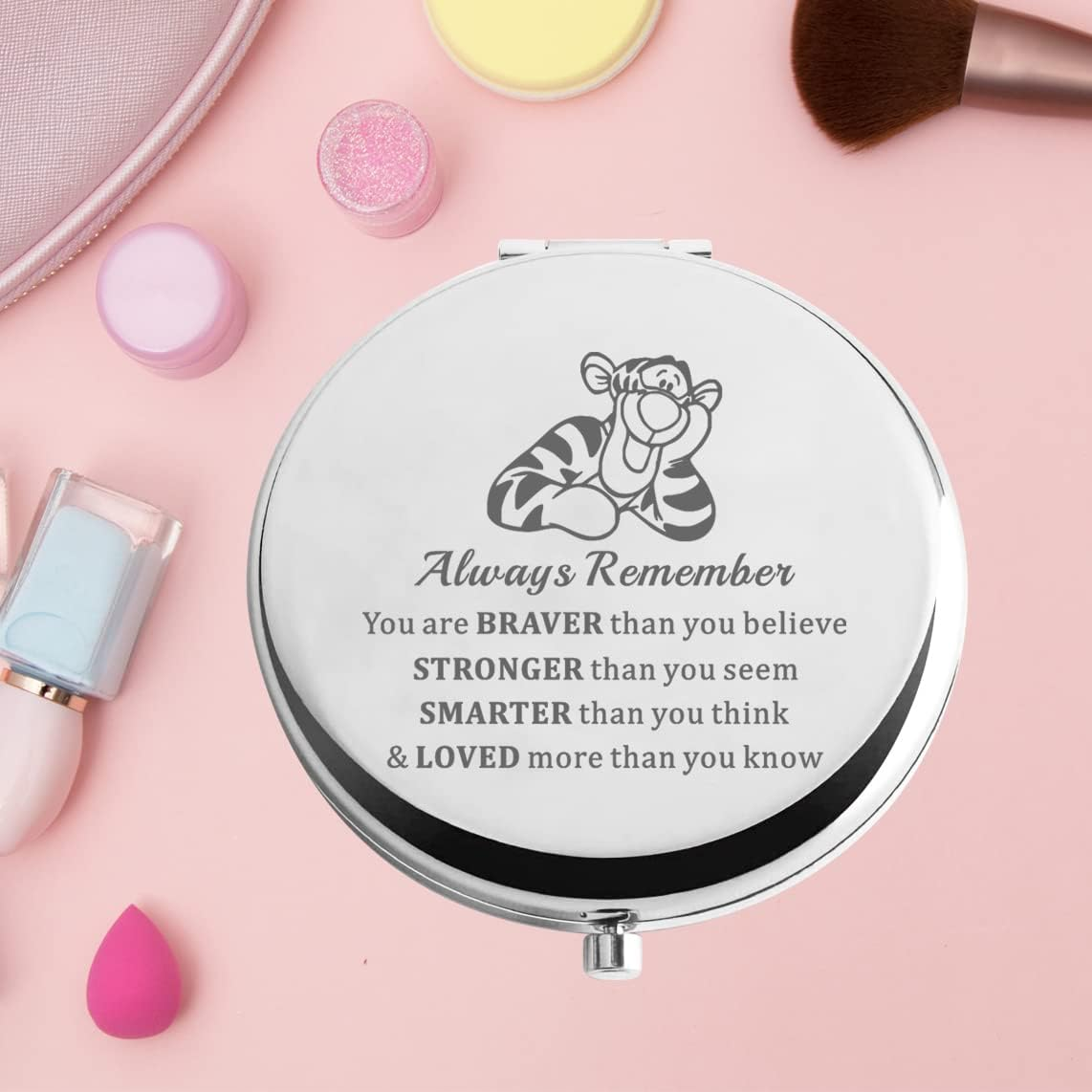 KEYCHIN Tiger Pocket Mirror Cartoon Movie Fans Gifts You Are Braver Stronger Smarter than You Think Compact Makeup Mirror for Women Girls Teenagers (Tiger Always-S) image number 6