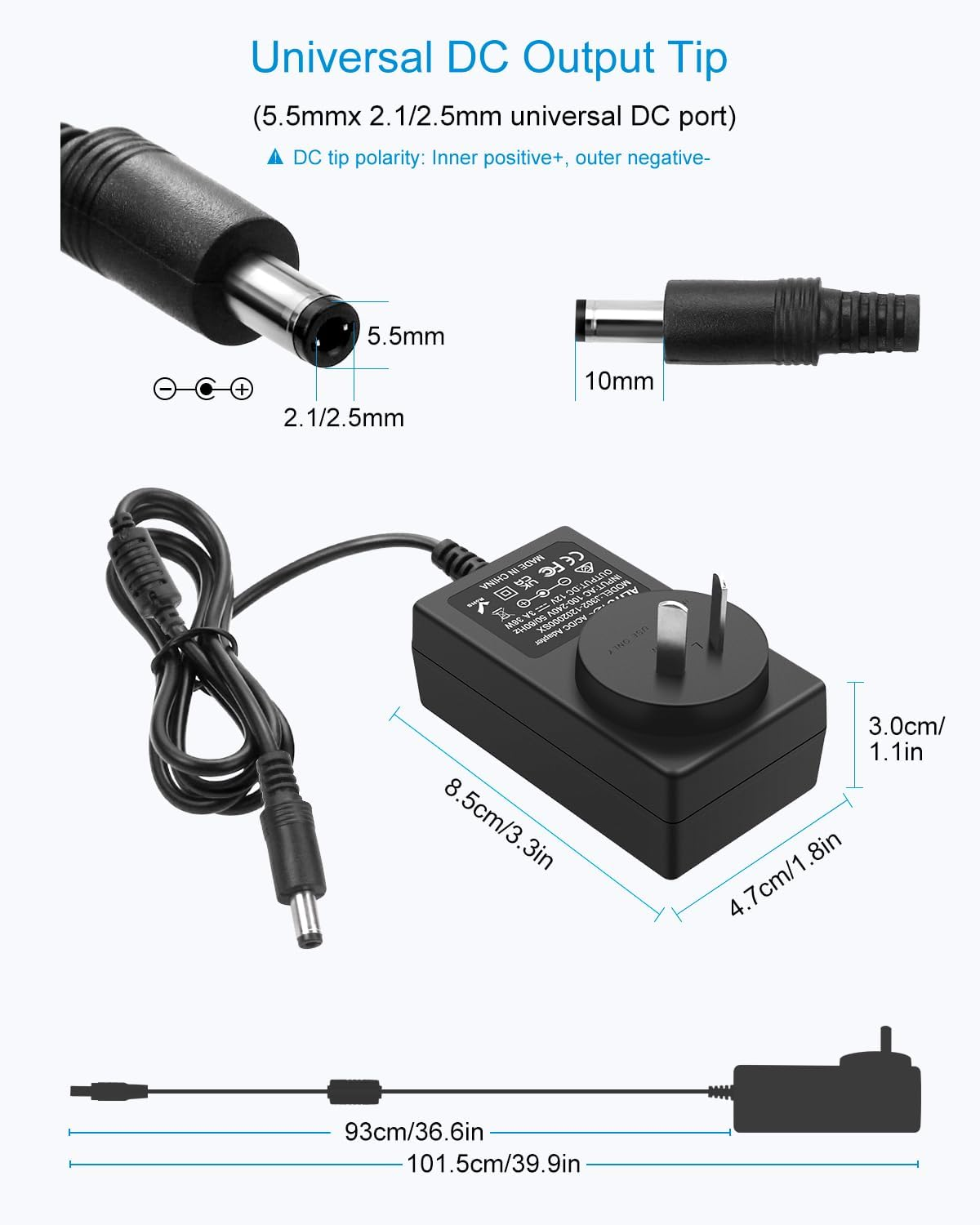 ALITOVE 12V 3A Power Supply Adapter DC 12 Volt 36W 3000Ma 2.5A 2A 1.5A 1A Power Converter Transformer with 5.5X2.5 5.5X2.1 5.5X3.0 5.5X1.7 4.8X1.7 4.0X1.7 3.5X1.35 3.0X1.1 2.5X0.7 6.3X3.0 10 Tips image number 5