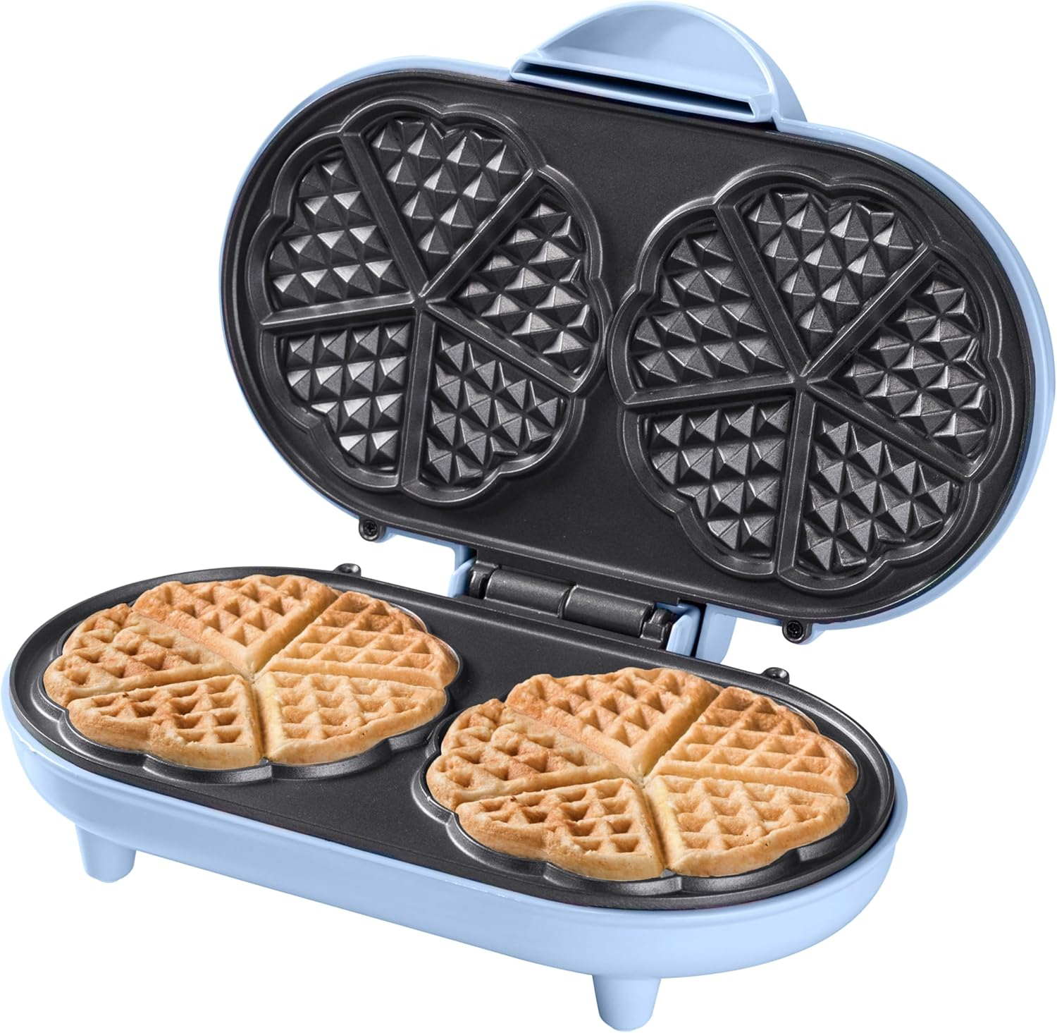 Bestron Double Waffle Iron for Classic Heart Waffles, Heart Waffle Iron with Baking Light and Non-Stick Coating, Ideal for Children'S Birthdays, Easter and Christmas, Colour: Mint
