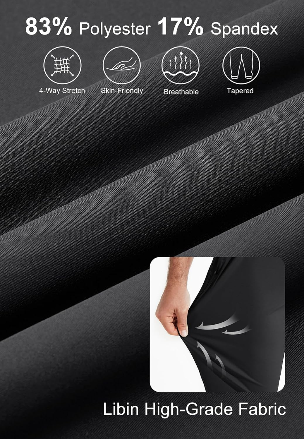 Libin Men'S 4-Way Stretch Golf Joggers with Pockets, Slim Fit Work Dress Pants Athletic Casual Yoga Sweatpants for Men image number 3