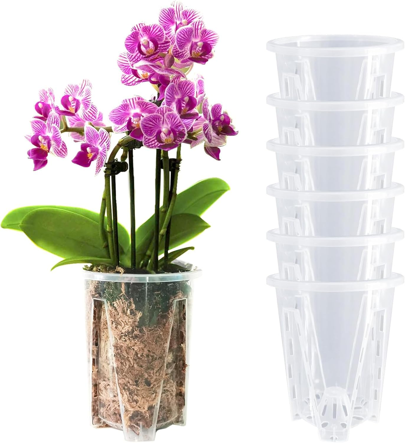 Orchid Pot, 3.9''W &times; 4.8''H 6 Pack,Orchid Pots with Holes,Sturdy Clear Plastic Orchid Pot for Repotting, Flower Plant Pot for Orchids Planter image number 6