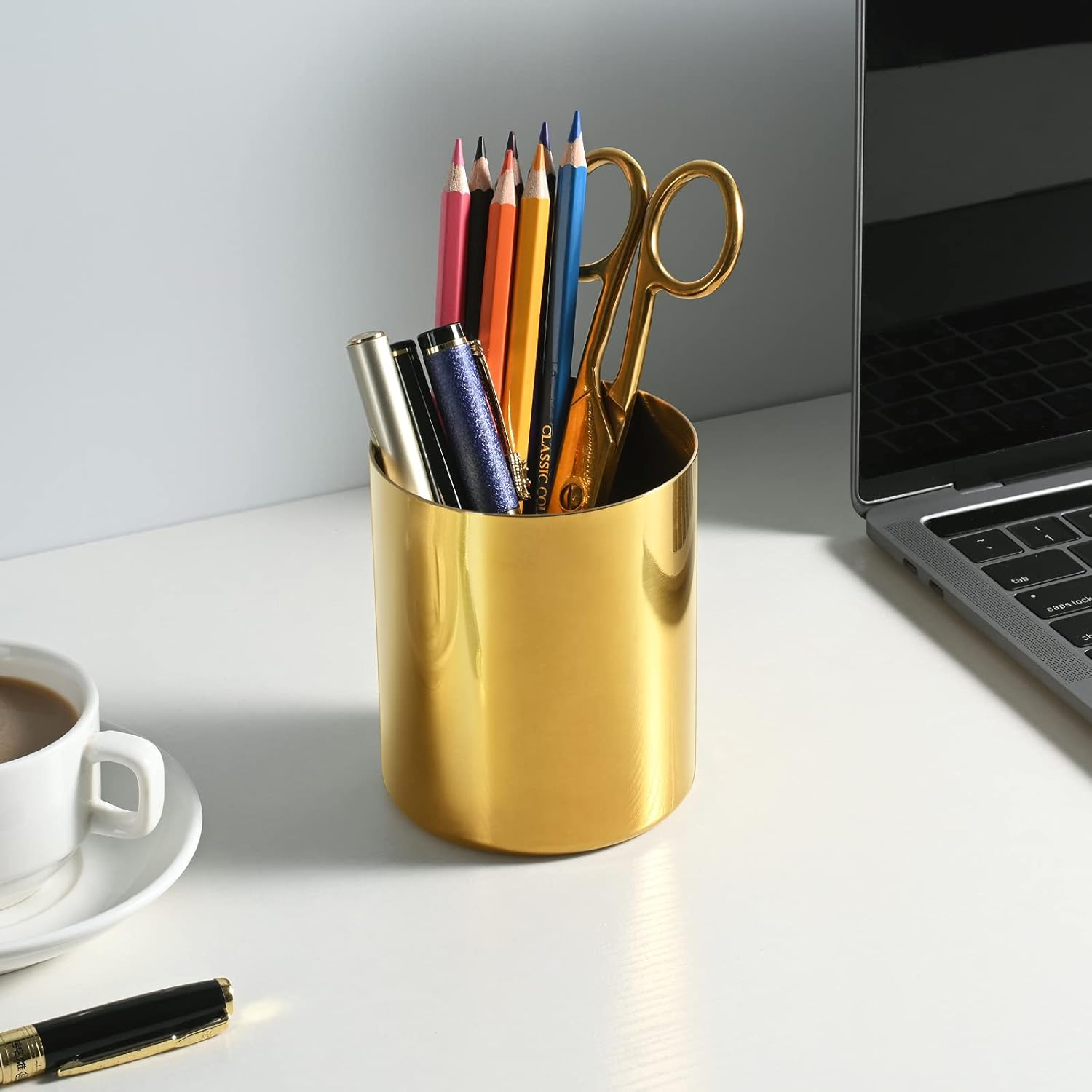 Gold Pen Holder for Desk, 304 Stainless Steel Pen Holder, Vases, Flower Pot, Makeup Brush Holder, Desk Accessories, Stationery Organizer image number 4
