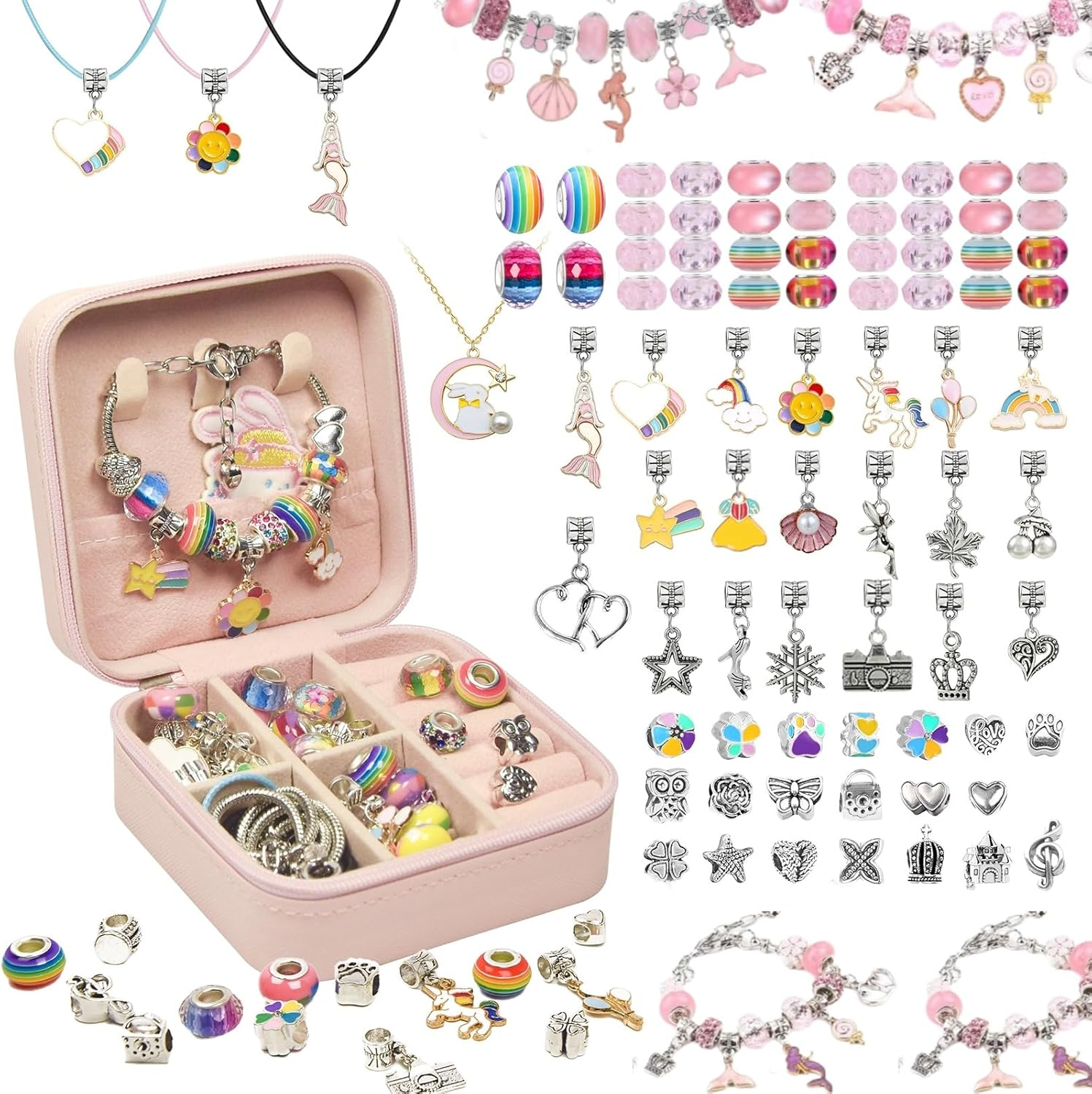 Charm Bracelet Making Kit, 66 Pcs DIY Beaded Jewelry Making Supplies Beads, Bracelet Making Kit for Girls 6-12, Perfect Lovely Gift Birthday (Colorful)
