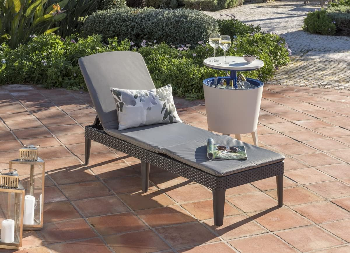 Keter 014 Jaipur 4 Positions Sun Lounger with Cushion, Graphite Gray/Cool Grey image number 6