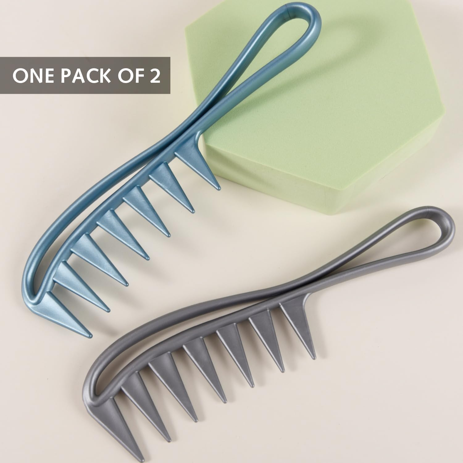 2 Pieces Coarse Tooth Comb, Wide Tooth Combs with Shark Tooth Design, Durable Plastic Curling Comb, Hairdressing Tool with Coarse Comb Structure for Curly, Wet, Wavy Hair and Wigs (Blue, Gra) image number 5