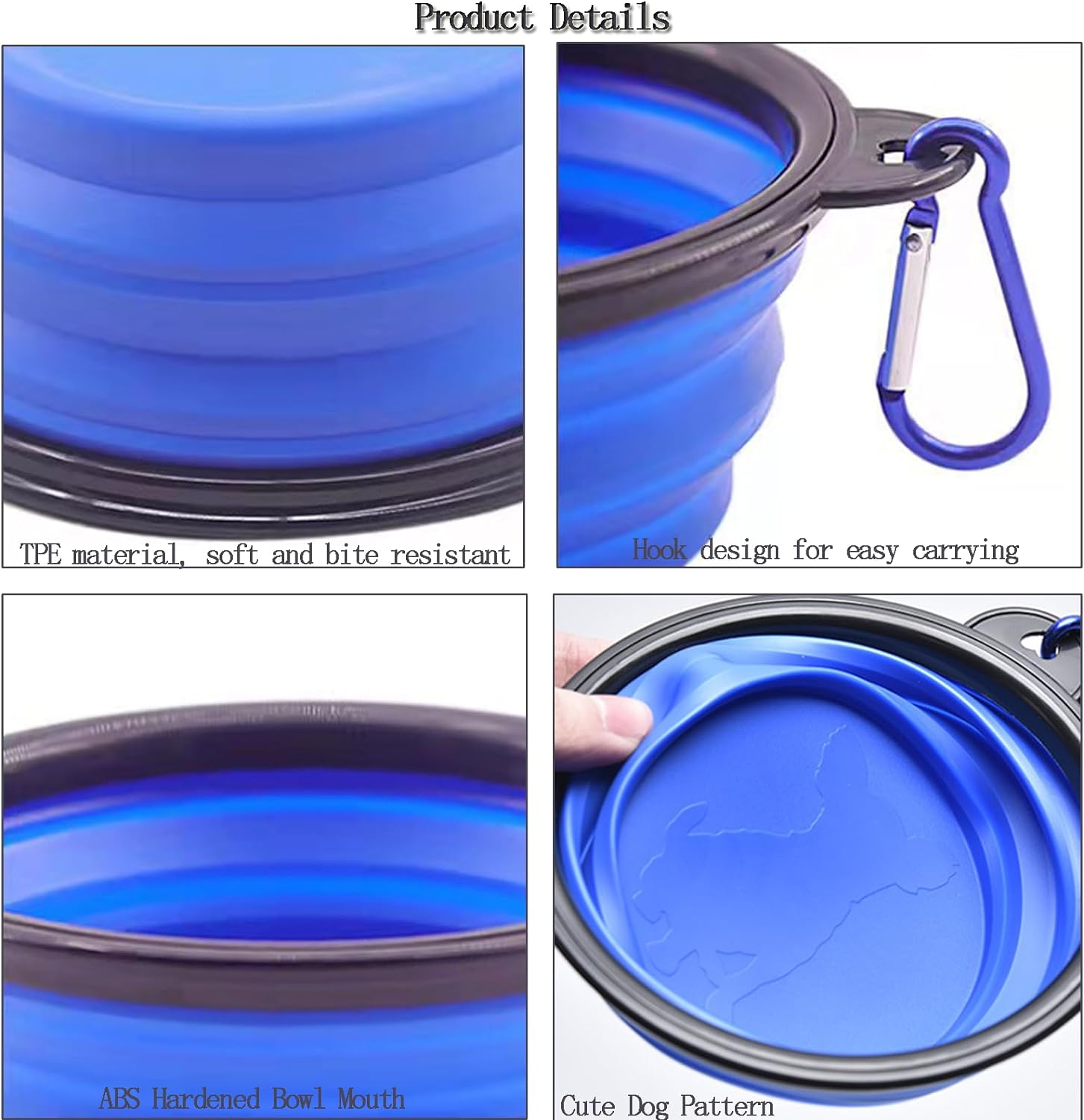 Dog Bowl,Pet Collapsible Bowls,2 Pack Portable and Foldable Pet Travel Bowls with 2 Carabiners,Collapsible Dog Water Feeding Bowls Dish for Dogs Cats and Small Animals (Blue+Green) image number 4