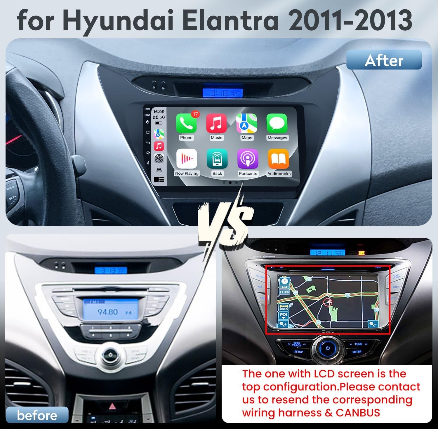 5G Wifi 8 Core Car Radio Stereo for Hyundai Elantra 2011 2012 2013: 9 Inch 1280 * 800 HD Touch Screen Head Unit Replacement with Backup Camera &mdash; Upgrade Wireless Carplay Bluetooth FM GPS SWC RDS