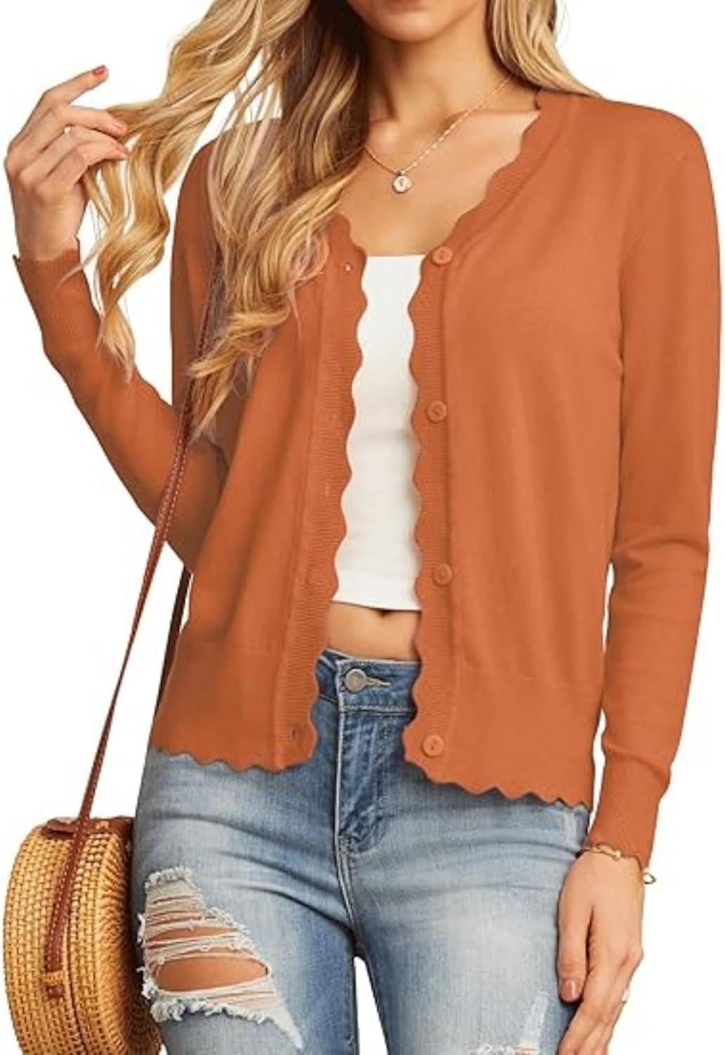 Womens Cropped Cardigan Knit Shrugs Dresses Tops V Neck Button down Cardigans Sweaters Slim Cropped Cardigan image number 3