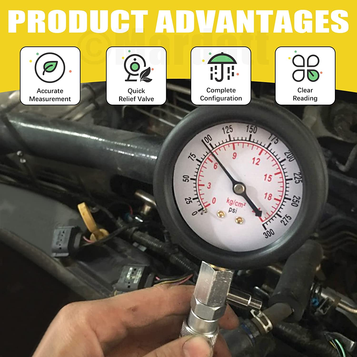 10Pcs Compression Adapter Kit with Spark Plug Tester & 32 Blades Feeler Gauge, Cylinder Pressure Gauges Fuel Injection Tester, Extension Tube for Automotive Armature Diagnostic