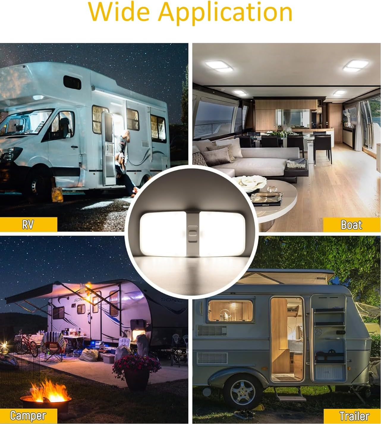 12V RV Lights Interior,126 Leds 1000Lm 4500K RV Ceiling Dome Light Dual Mode Group with Switch Dimming Camping Lights Panel Light for Caravan Camper Travel Trailer Motorhome Sailboat Yacht (2PACK) image number 2