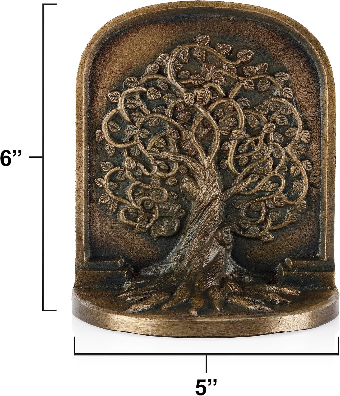 Tree of Life Antique Brass Bookends Set - 2 Decorative Cast Iron Book Ends for Shelves or Bookcase, Stylish Non-Skid Anti-Slip Heavy Home D&eacute;cor Gift image number 1