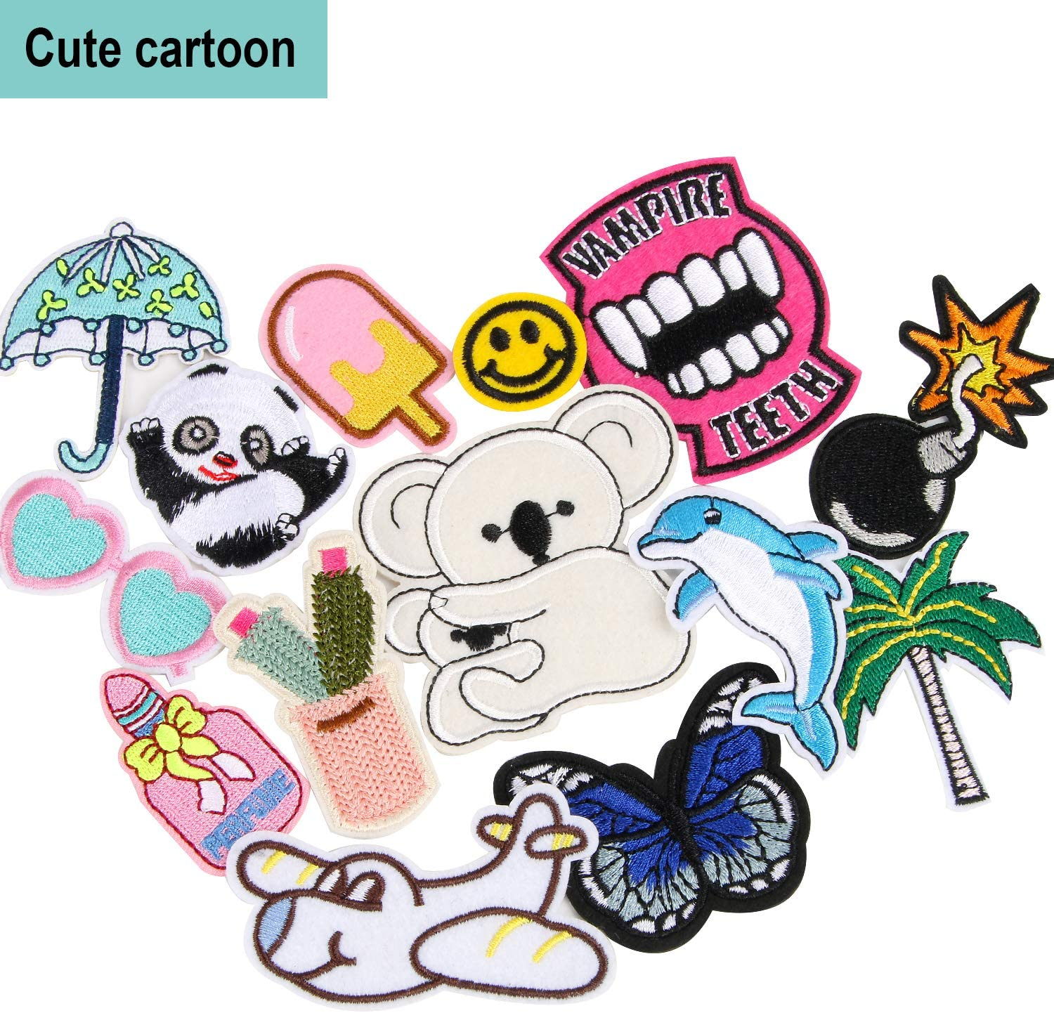 60Pcs Random Assorted Styles Embroidered Iron on Patches, DIY Sew Applique Repair Patch Iron On/Sew on Patches for Backpacks,Pants,Clothes,Jeans,Jackets,Hat image number 2