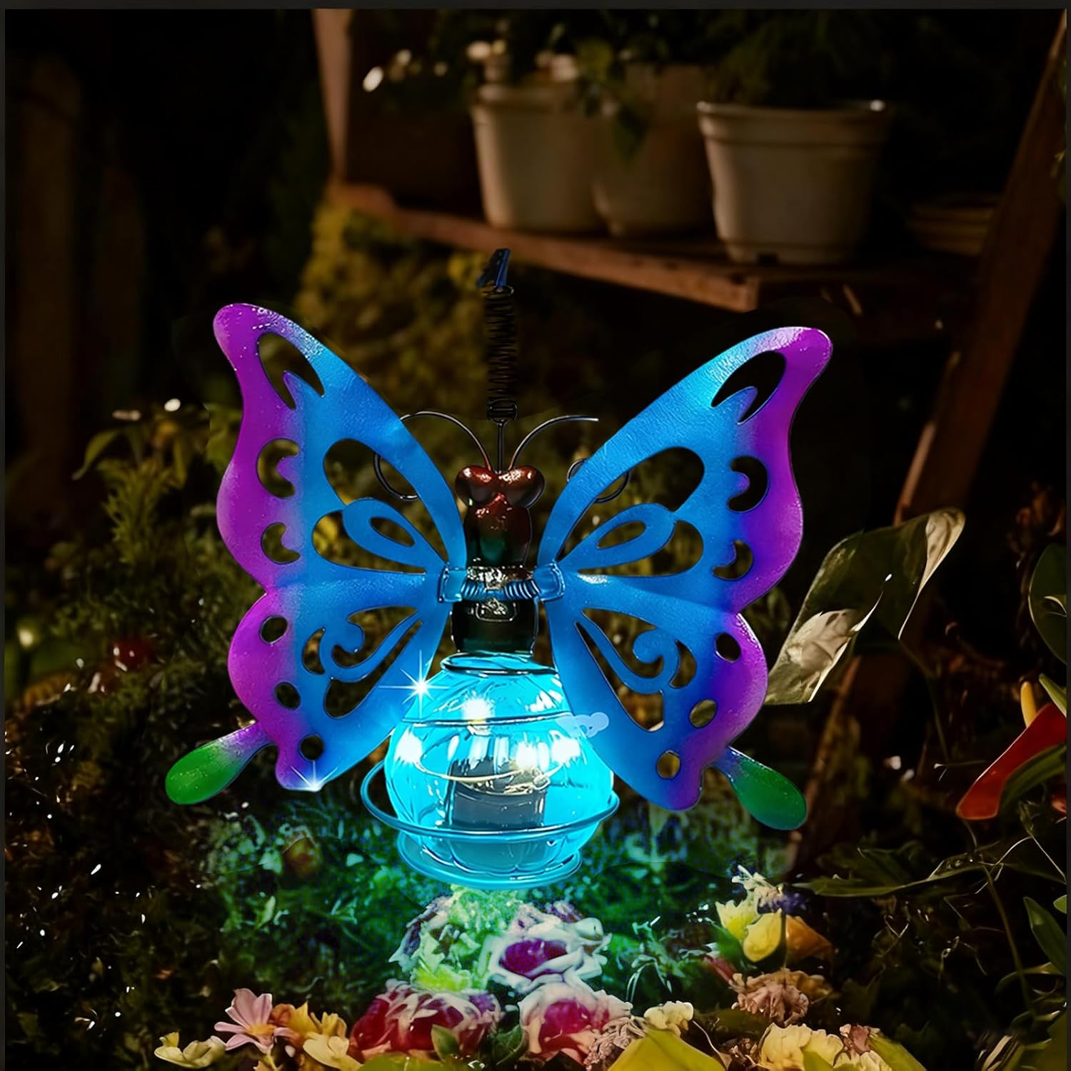 GAROMIA Outdoor Garden Decoration Hanging Butterfly Solar Lantern with Feathers Solar Light Garden Decoration Fairy Lights Butterfly Solar Decoration Outdoor for Garden Patio Garden Lights Balcony image number 1