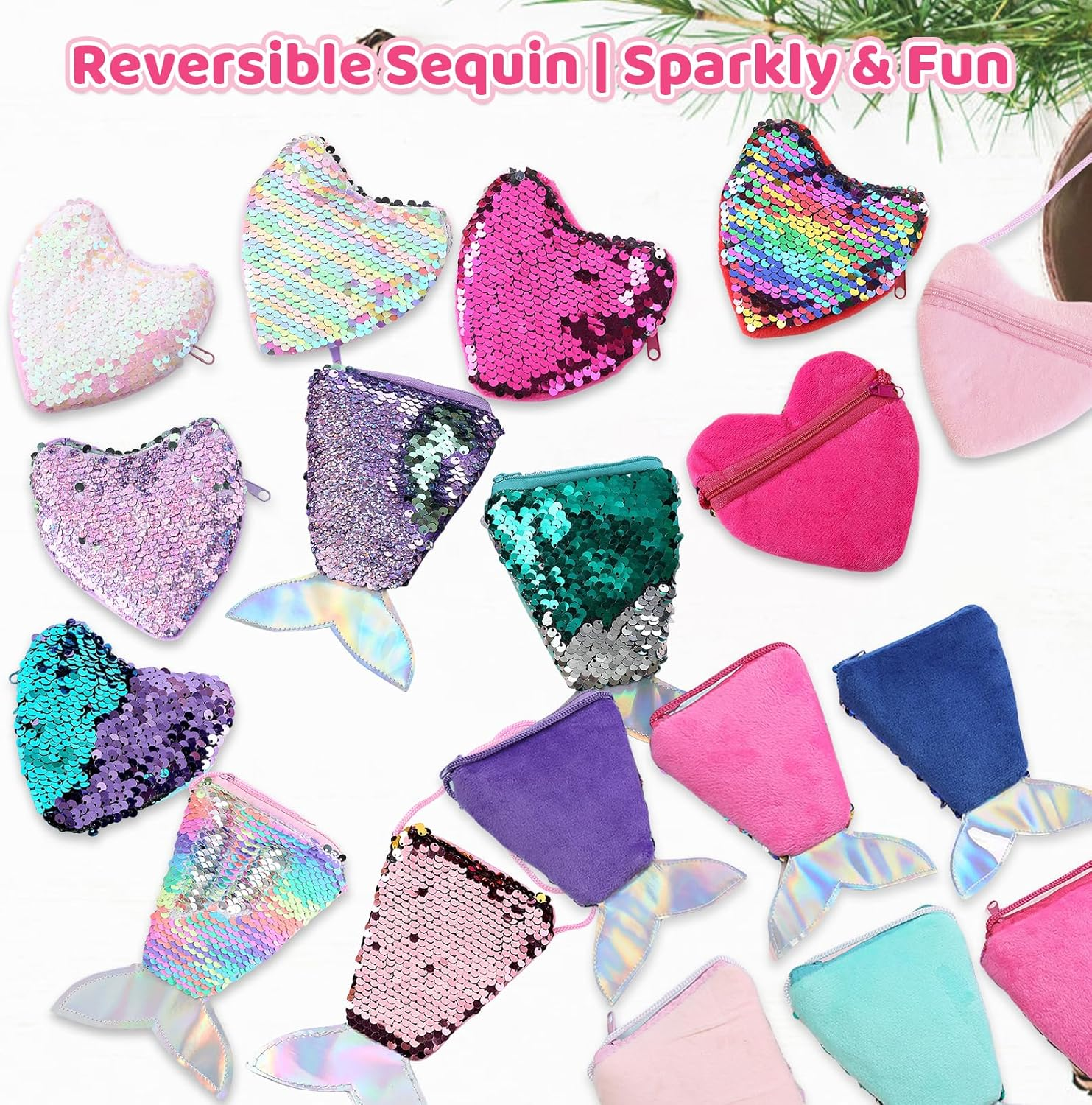 Glowberry 12 Pack Mini Mermaid & Heart Purse for Girls, Zipper Mini Pouch, Party Favours for Kids, Lolly Bag Fillers, Small Bulk Wallets for Birthday Goodie Bags, Classroom Rewards, School Gifts image number 4