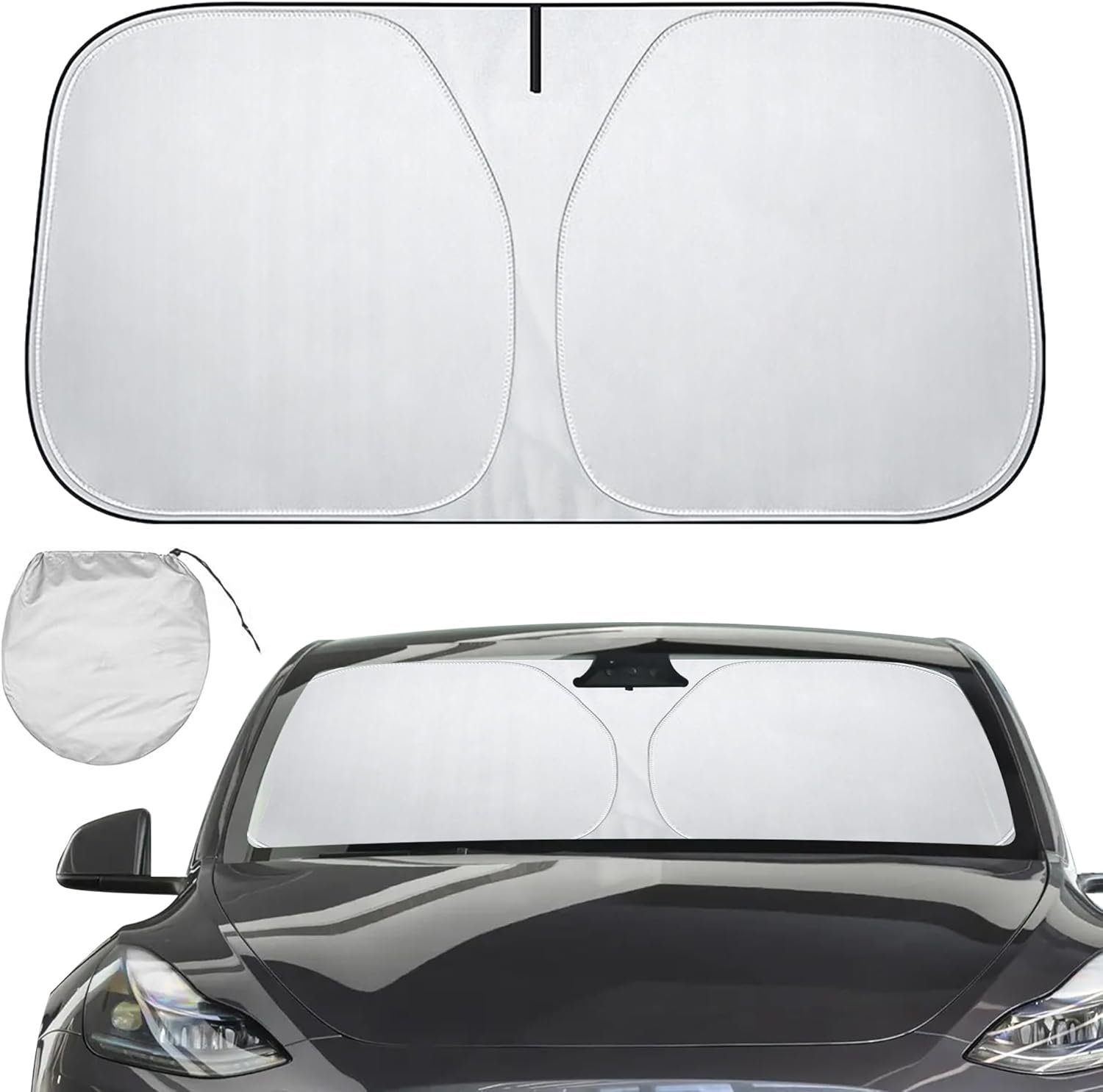 Car Windshield Sunshade for Tesla Model 3/Molde Y 2016-2024, Front Window Foldable Sunshade Sun Heat Protection, Full-Size Front Sun Shade Portable Sun Blocks UV Rays for Tesla Model 3/Model Y image number 1