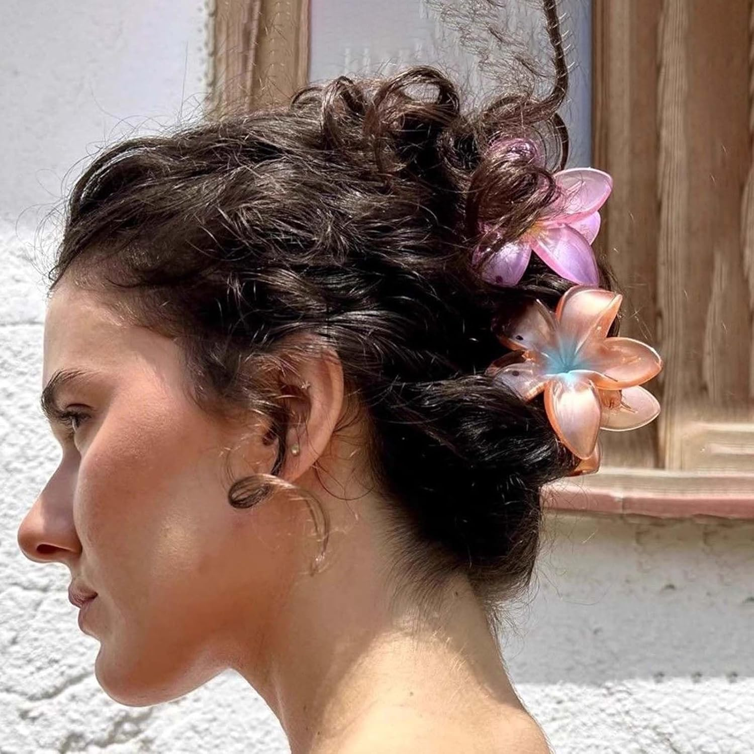 Inateannal Flower Hair Clips for Women Thick Hair Large Orange Flower Claw Clips Hawaiian Floral Hair Accessories Strong Hold Non-Slip Hair Clips Summer Beach Floral Claw Barrette image number 5