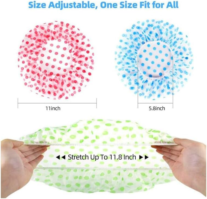 6PCS Waterproof Shower Caps for Women and Men, Reusable Adjustable Hair Bath Caps for Spa, Baby Care, Face Washing, Kitchen, Polka Dot Design image number 4