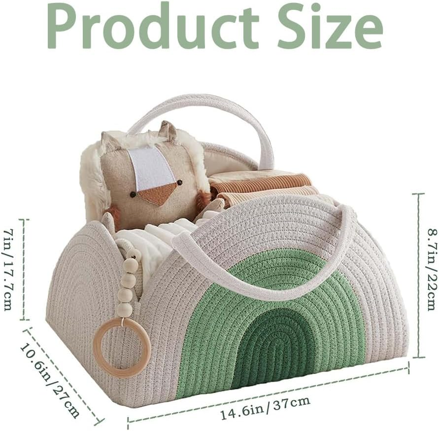 Cotton Rope Diaper Caddy Basket, Diary Baby Diaper Caddy Organizer, Large Shower Caddy for Newborn, for Baby Shower List, Newborn Essentials Basket (Green) image number 4