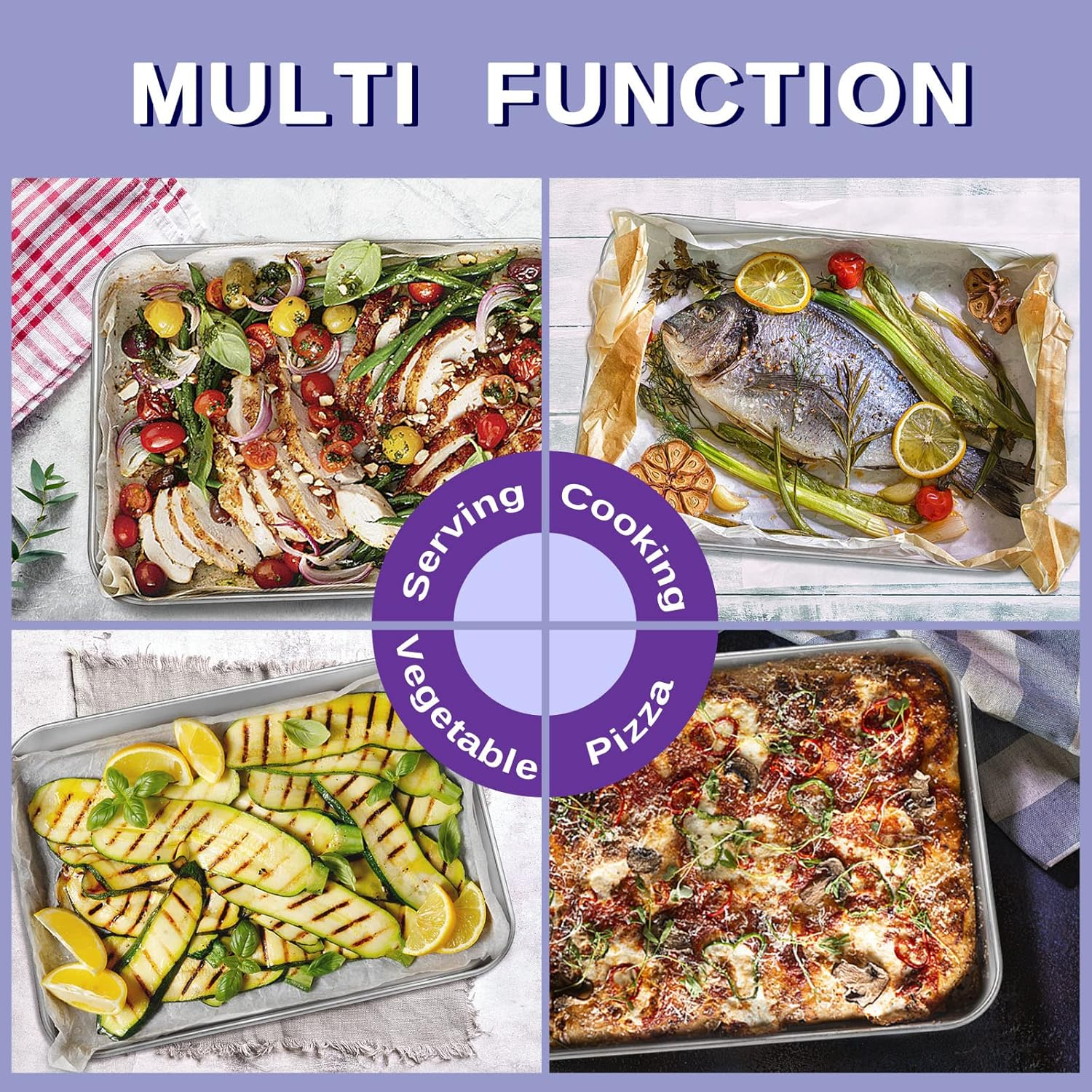 Herogo Baking Tray Set of 2, Stainless Steel Oven Tray 40 X 30 X 2.5Cm, Large Rimmed Baking Pan Cookie Sheet, Healthy & Non Toxic, Rust Free & Mirror Finish, Easy Clean & Dishwasher Safe image number 3