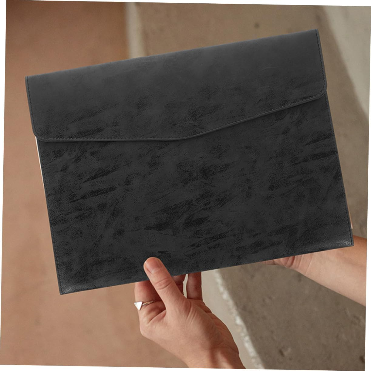 Parliky 2Pcs Faux Leather Document Organizer Bag File Pouch for Office School Travel Storage for Documents Cards and More Black Grey image number 5