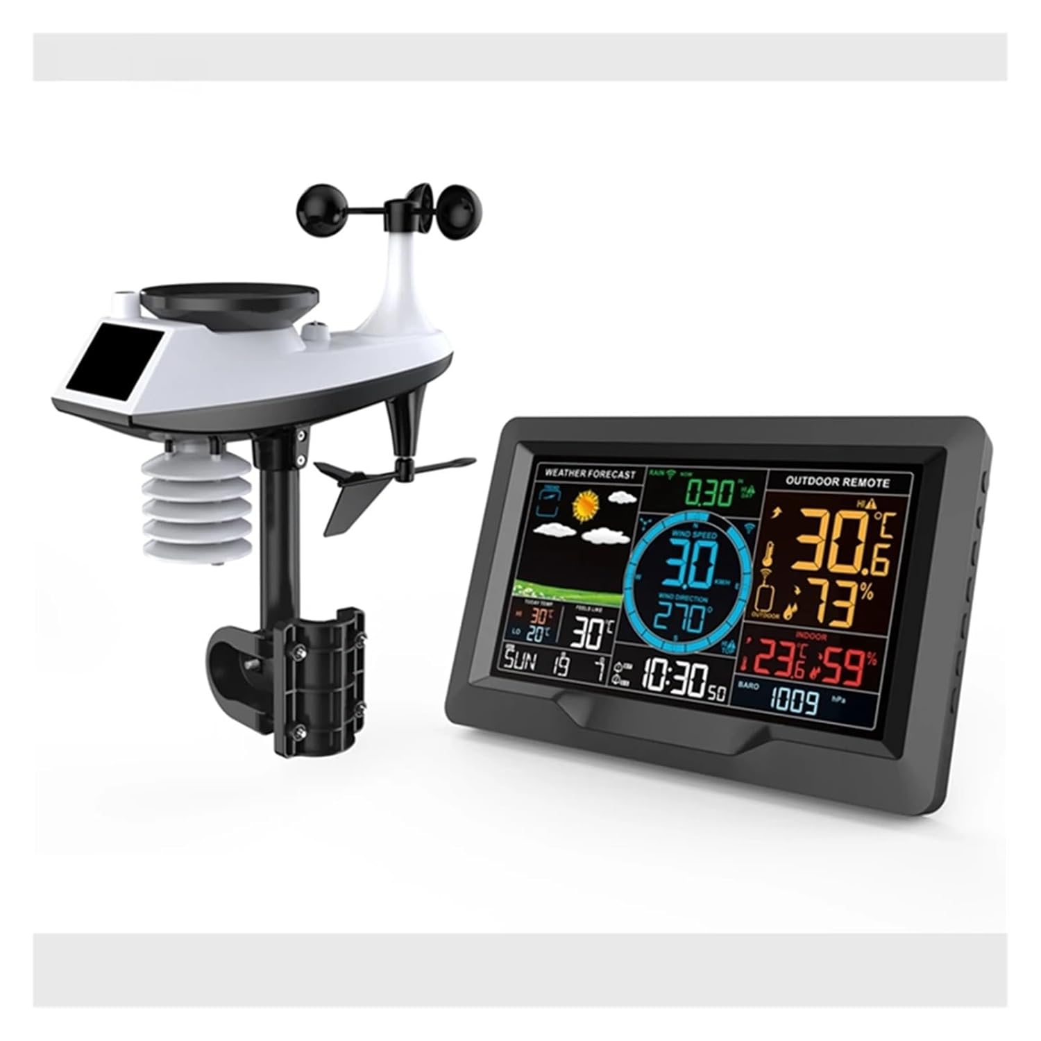 Professional Weather Station Thermometer Hygrometer Wind Speed Direction Rainfall Hpa Monitor Forecast Sensor Wall Alarm Clocks image number 2