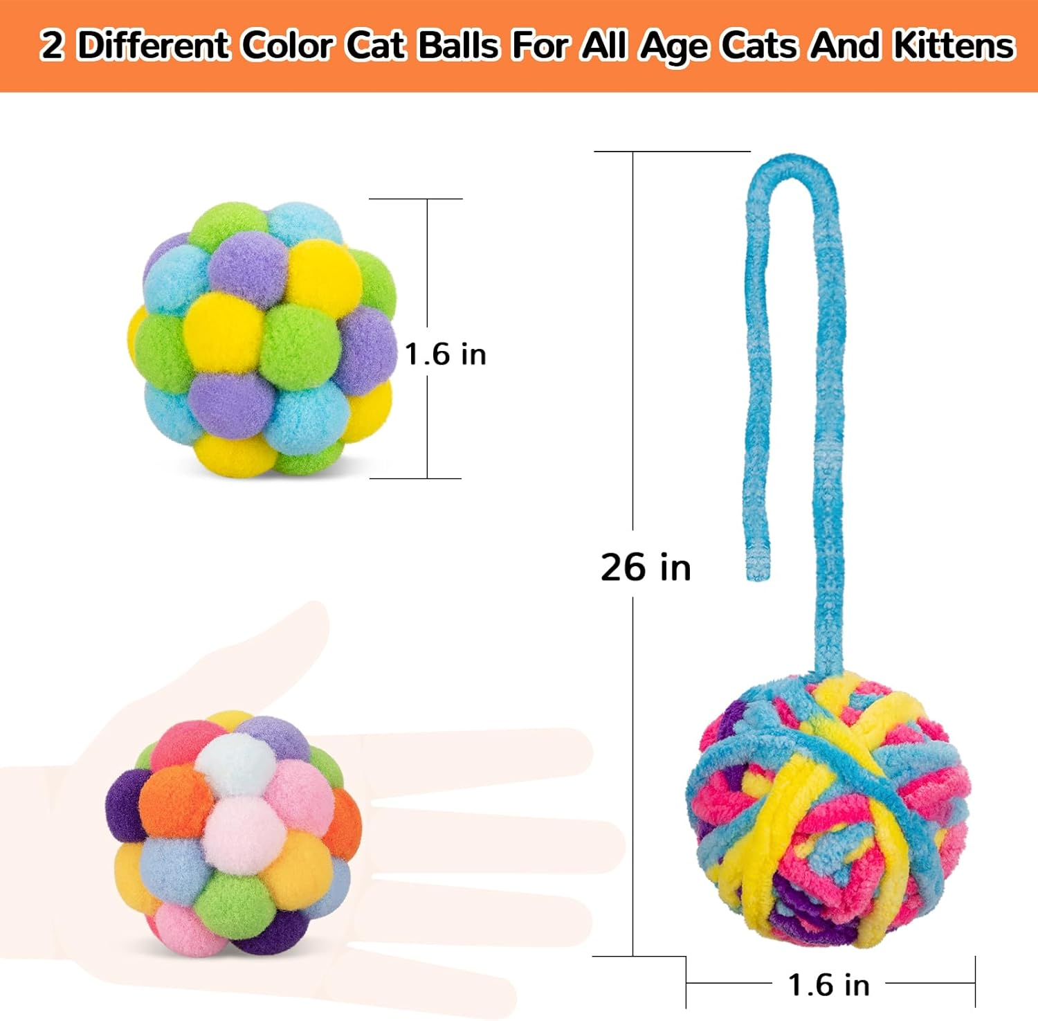 Retro Shaw Cat Toys Ball 6 Pcs,Yarn Cat Balls with Bells Inside,Interactive Kitten Toys for Indoor Kitten Chew,Kitty Toys Fuzzy Ball with String