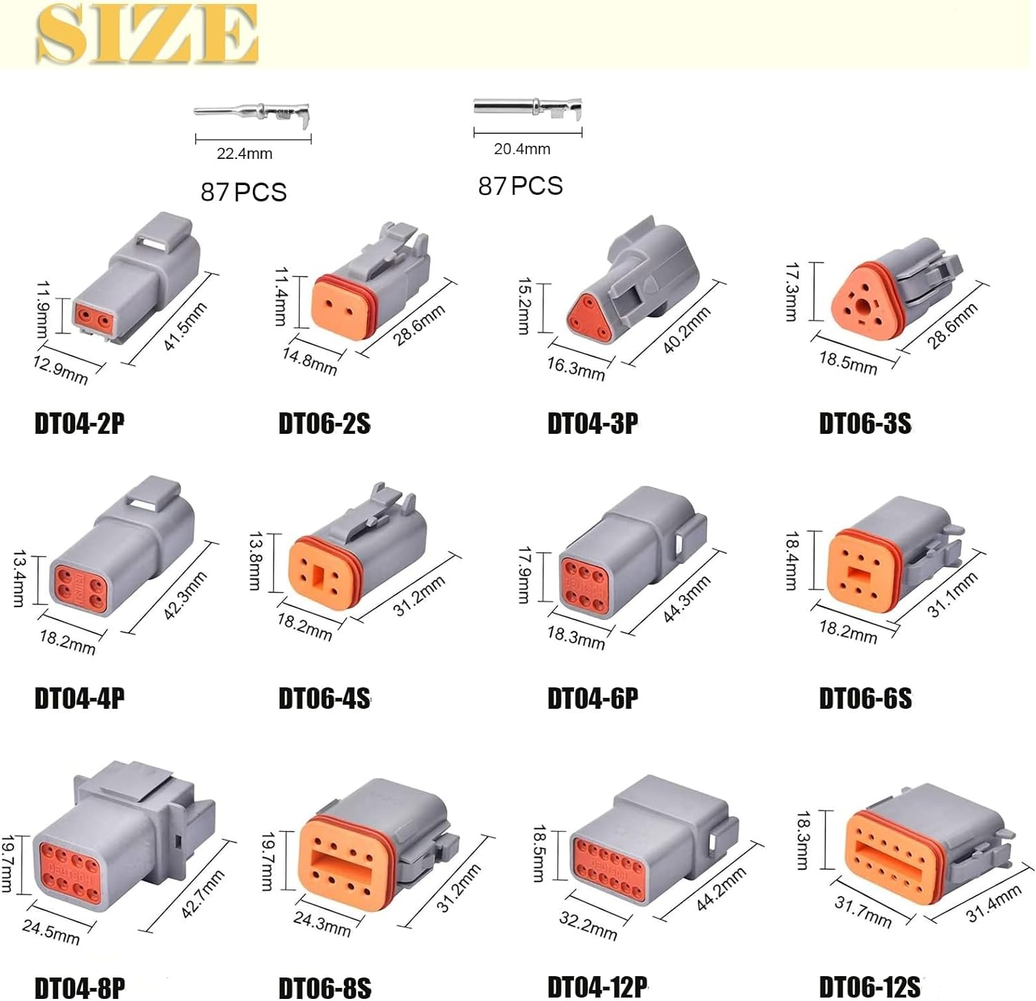 MTJNYZA 242Pcs Deutsch DT Male/Female Electrical Car ​Connector Plug Kit (2,3,4,6,8,12-Way/Pin) Car Waterproof Male Connector & Wiring Harness Male and Female Pair Plug-In Combination Box.
