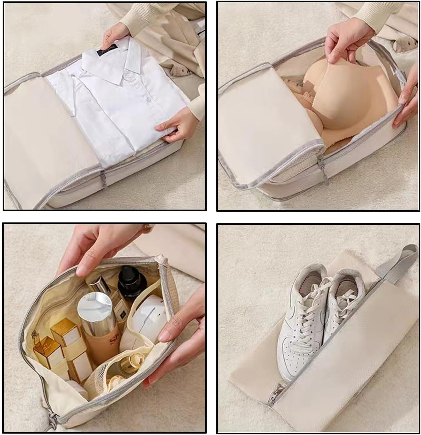 Ottsas Compression Packing Cubes 8 Set Travel Luggage Packing Organizers Set (Ivory, Compression Packing Cubes) image number 4