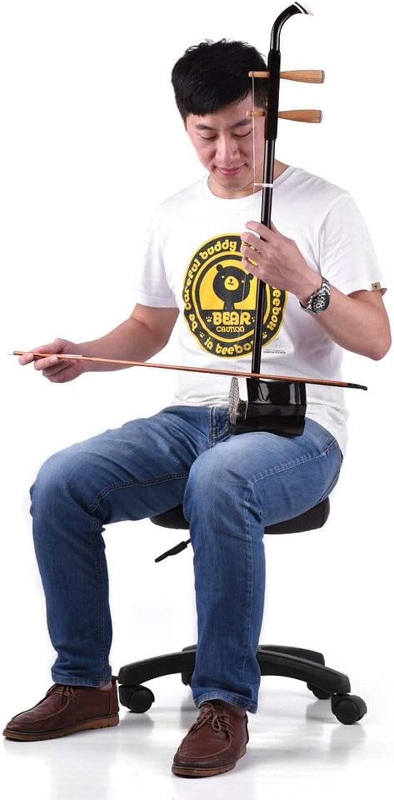 Mingzhe Solidwood Erhu Chinese 2-String Violin Fiddle Stringed Musical Instrument Dark Coffee image number 1