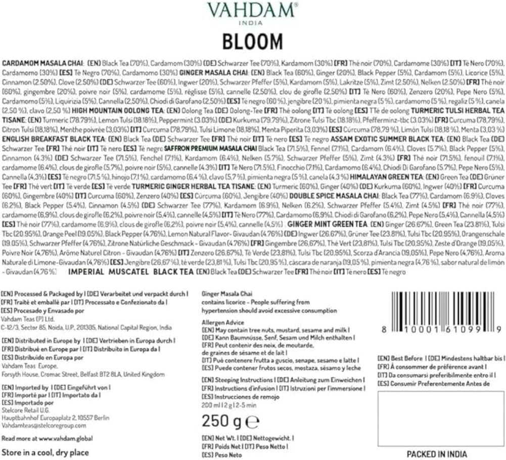 VAHDAM, Bloom - Assorted Tea Gift Set (12 Loose Leaf Tea) Tin Caddy Presentation Box | Gluten Free, Non GMO | Tea Gift Set for Women & Men image number 1