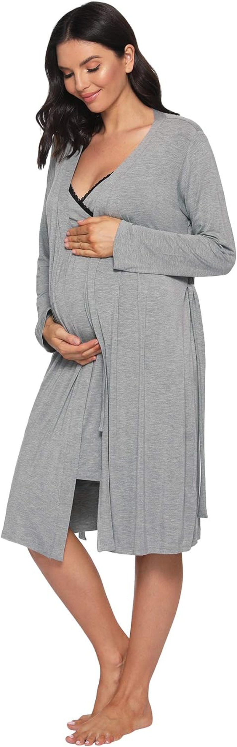 Latuza Women'S Bamboo Viscose Nursing Nightgown and Robe Set