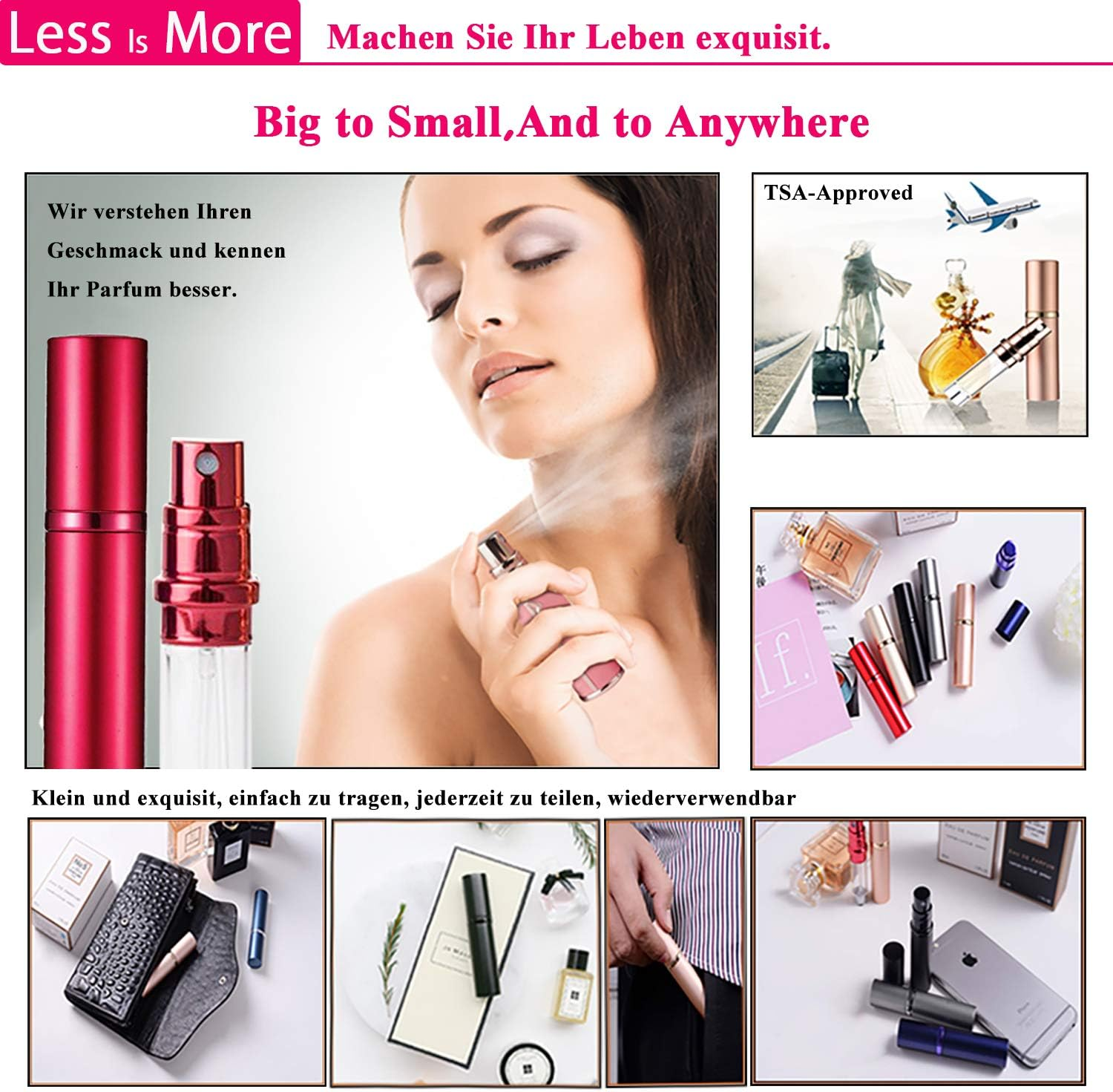 Asanana Perfume Atomiser, Refillable, Filling Technology without Funnel, Empty Perfume Atomiser, Spray Bottle for Travel, Handbag, Travel, 5 Ml (Red) image number 6