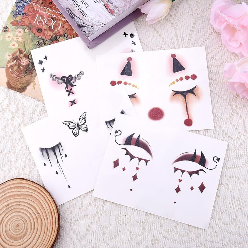 Halloween Eyeshadow Sticker for Women Gothic Face Lace Bow Butterfly Temporary Tattoos for Halloween Costumes Masquerade Cosplay Party 4PCS Makeup Decal Stickers image number 2