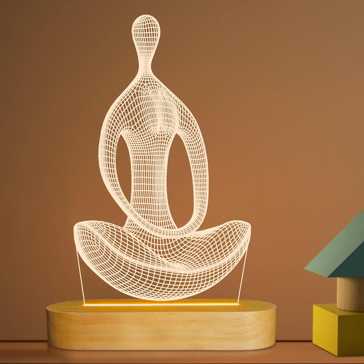 Lightzz Yoga Lamp LED 3D Art Night Light for Girls Women Meditation Lovers Birthday Gifts,Usb Power Warm Color Wood Base Table Lamps image number 5
