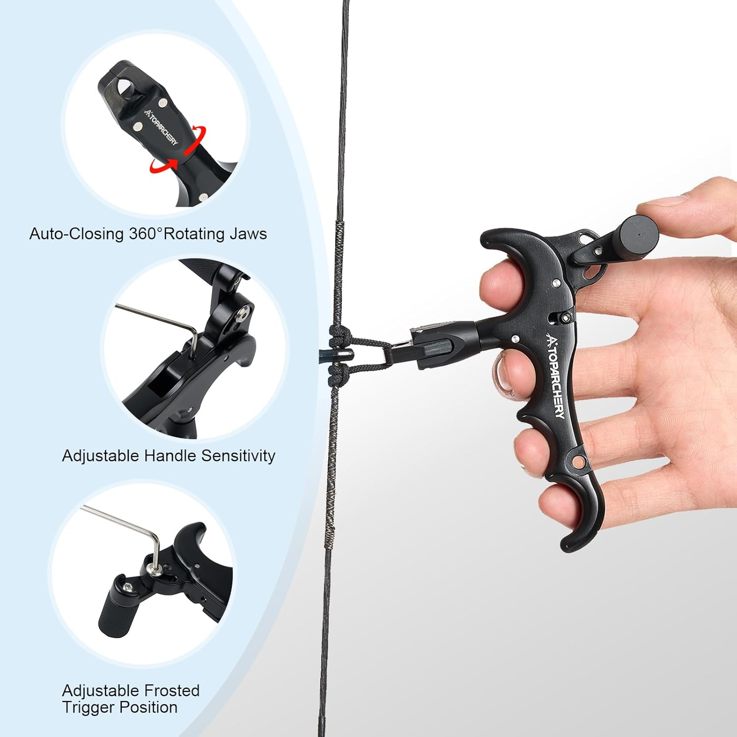 TOPARCHERY Compound Bow Release Archery Release Aids Thumb Release 360&deg;Rotating Bow Release, 4 Finger Bow Release, Aluminum, Compound Bow Accessories - Red image number 4