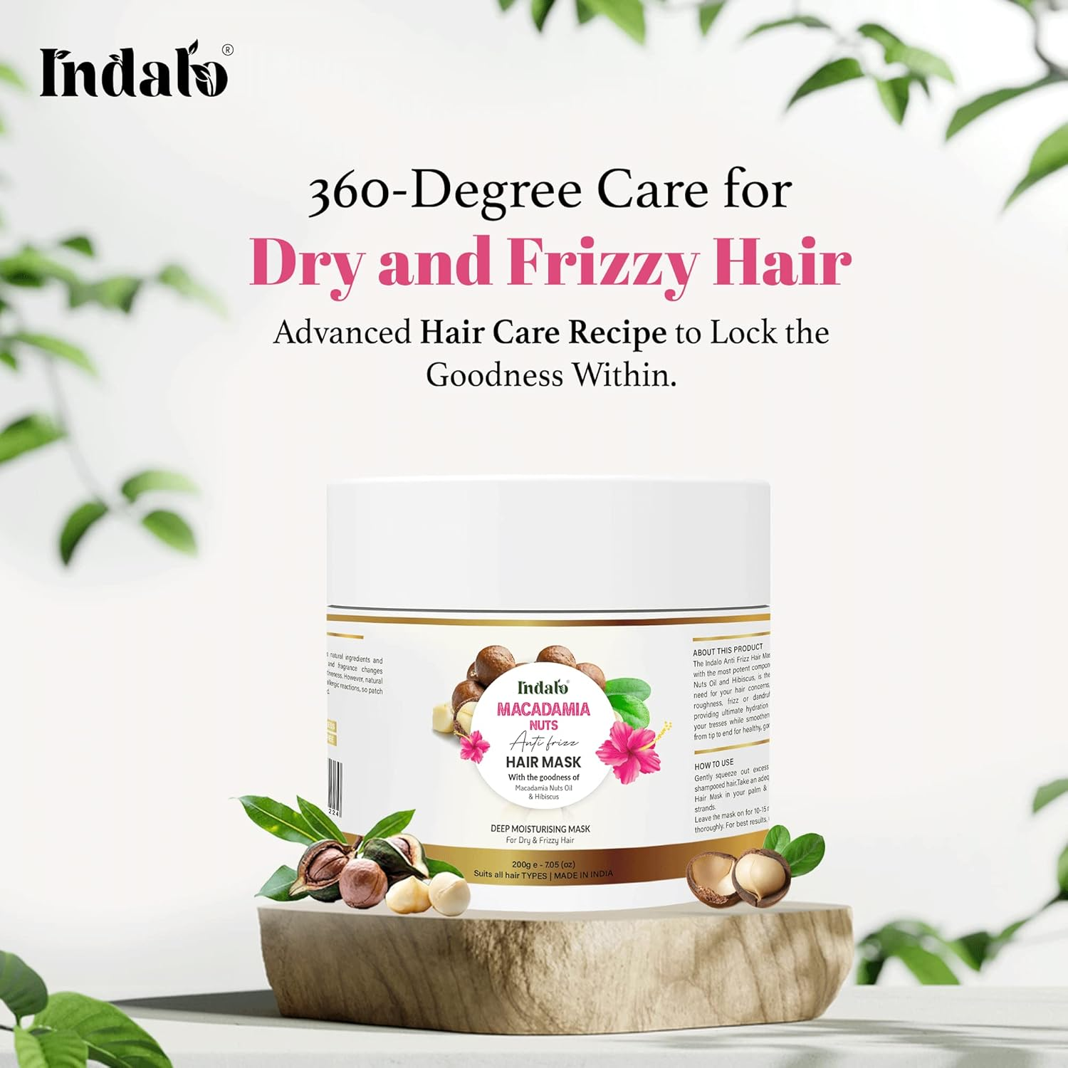 Indalo Macadamia Nuts anti Frizz Hair Mask with Hibiscus, Deep Moisturising for Dry & Rough Hair Mask | Soft, Smooth & Shiny Hair for Men & Women - 200Gm image number 5