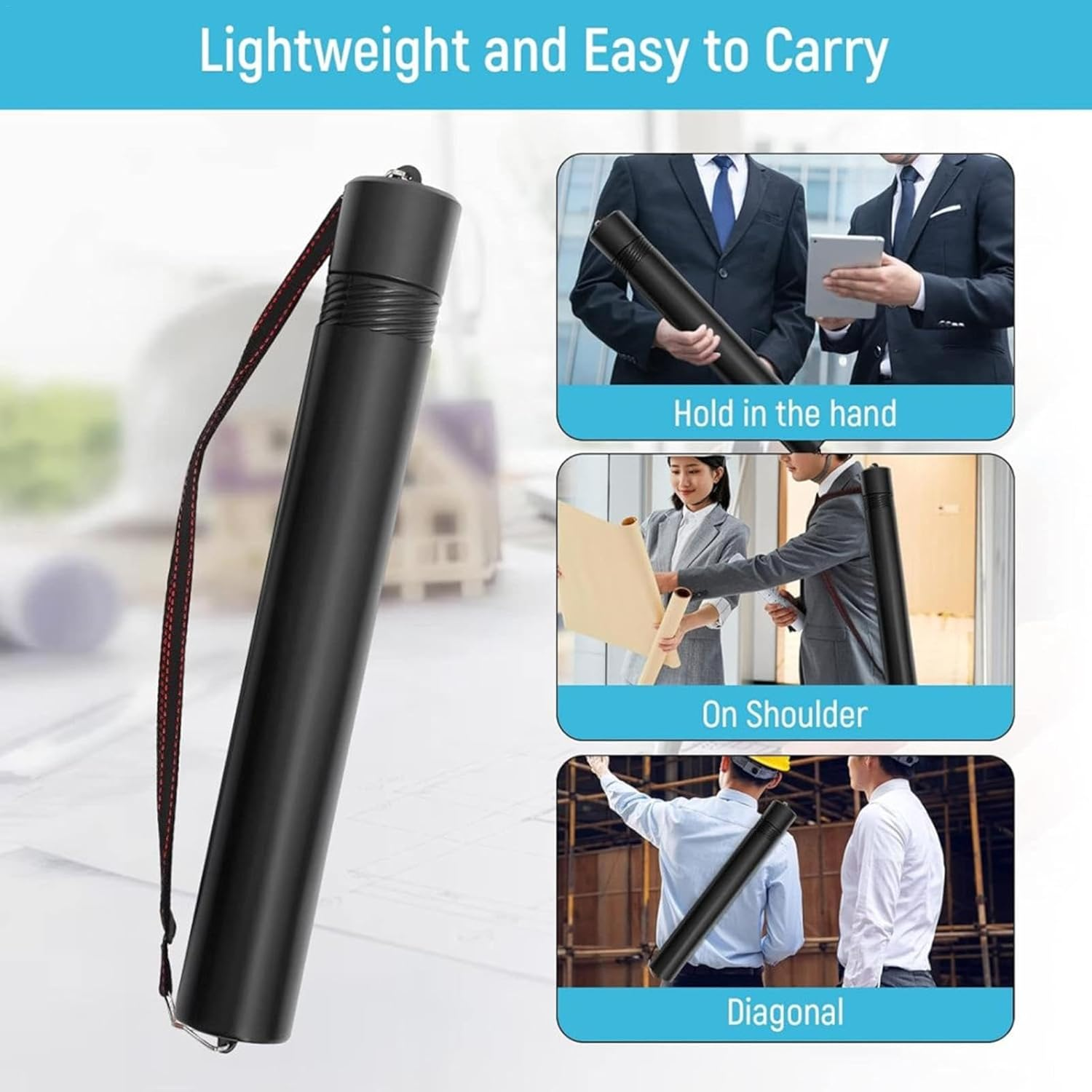 Poster Tubes - Extendable Poster Tube, Multipurpose Artwork Carrying Case | Adjustable Shoulder Strap Lids and Lable, Artworks, Drawing, Chart Storage, Lightproof Drawings Storage Tube for Maps image number 2