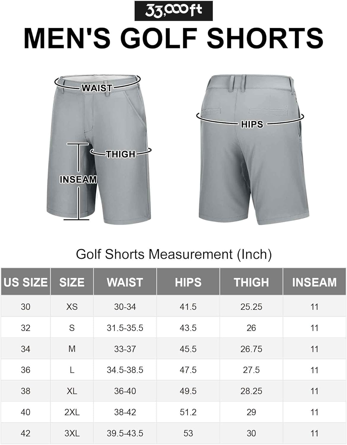 33,000Ft Men'S Golf Shorts Dry Fit, 11" Lightweight Quick Dry Golf Stretch Bermuda Shorts Performance Casual Shorts with Pockets for Golf Travelling and Working image number 1