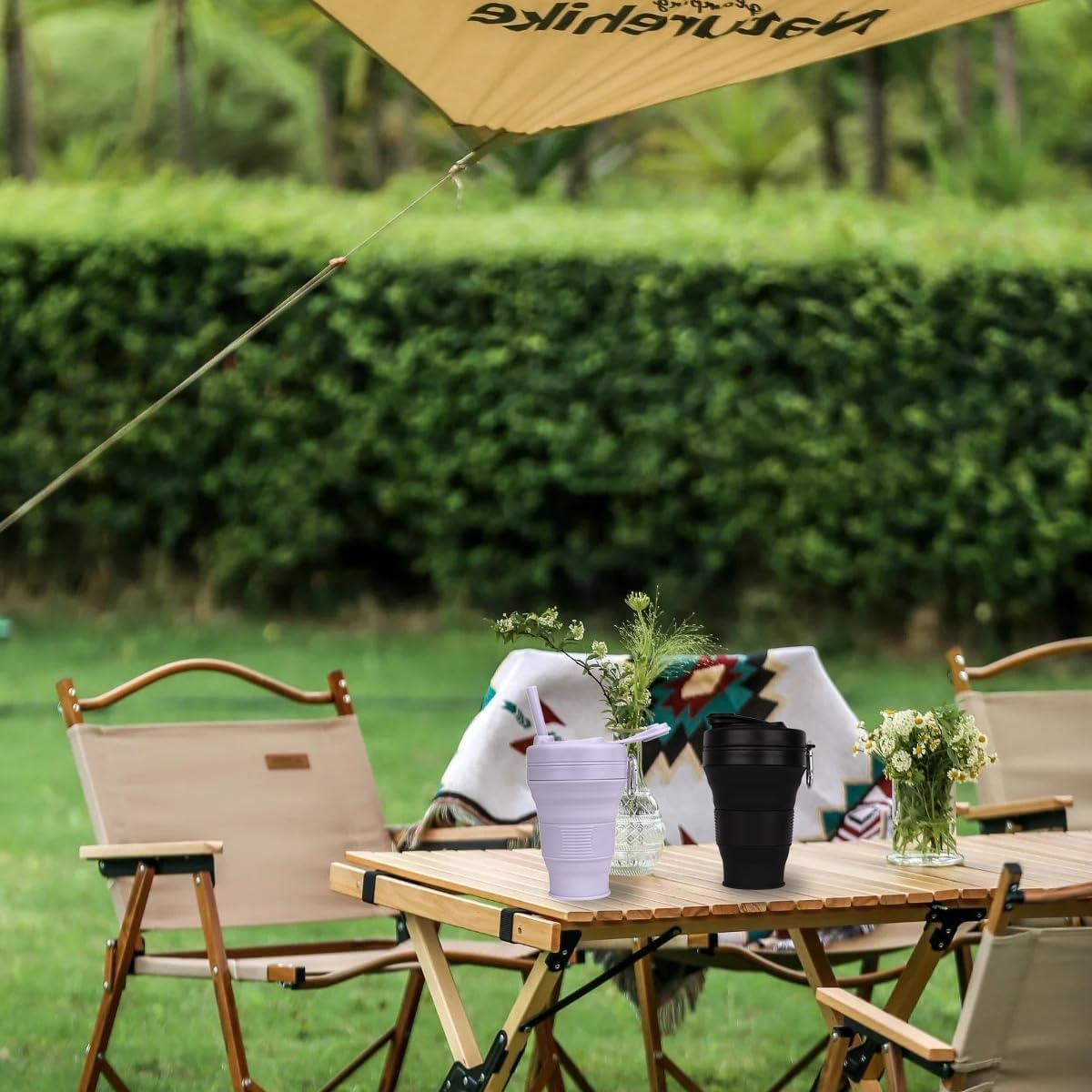 UNNESTAR Collapsible Camping Cup with Straw Silicone Folding Coffee Cup Sport Bottle Portable Travel Outdoor Car 16Oz 20Oz (Black-600Ml) - Gray-600Ml image number 6