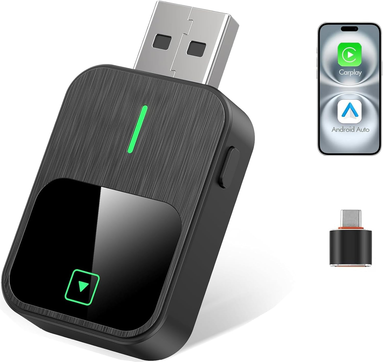 2-In-1 Wireless Carplay Adapter&ndash; Android Auto Wireless Adapter with 1-Tap Switch & Reset, Convert Wired to Wireless with USB & Type-C, Plug & Play Stable Control & No Delay Car Play image number 4