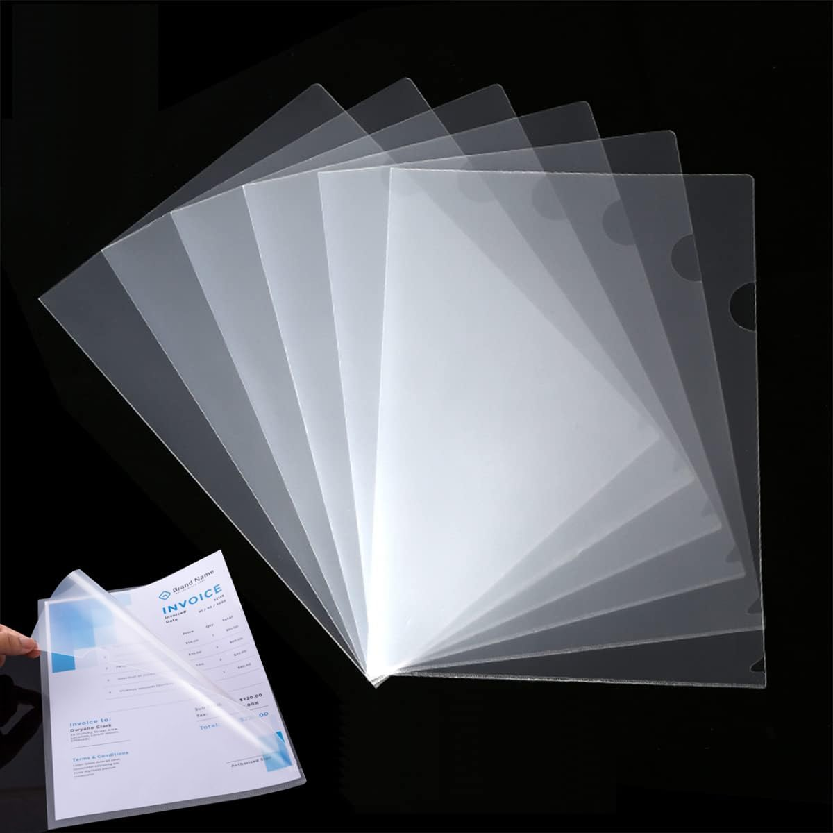 30Pcs A4 Cut Flush Folders, Betterjonny 180&Mu;m L Shape Transparent File Cover Plastic Top & Side Open Document Wallet for School Office White image number 2