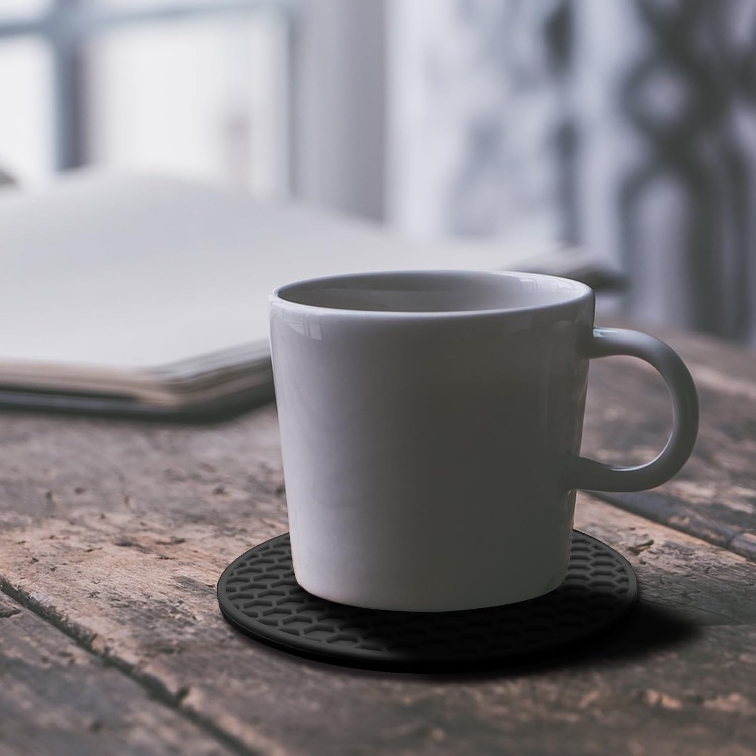 TENOC Silicone Non-Slip, Heat Resistant & Water-Trapping Trivet Mats for Water Glasses & Teacup & Coffee Cup & Dishes & Cookware, Multipurpose Kitchen Table Coaster, 3.5-Inch, Black image number 4