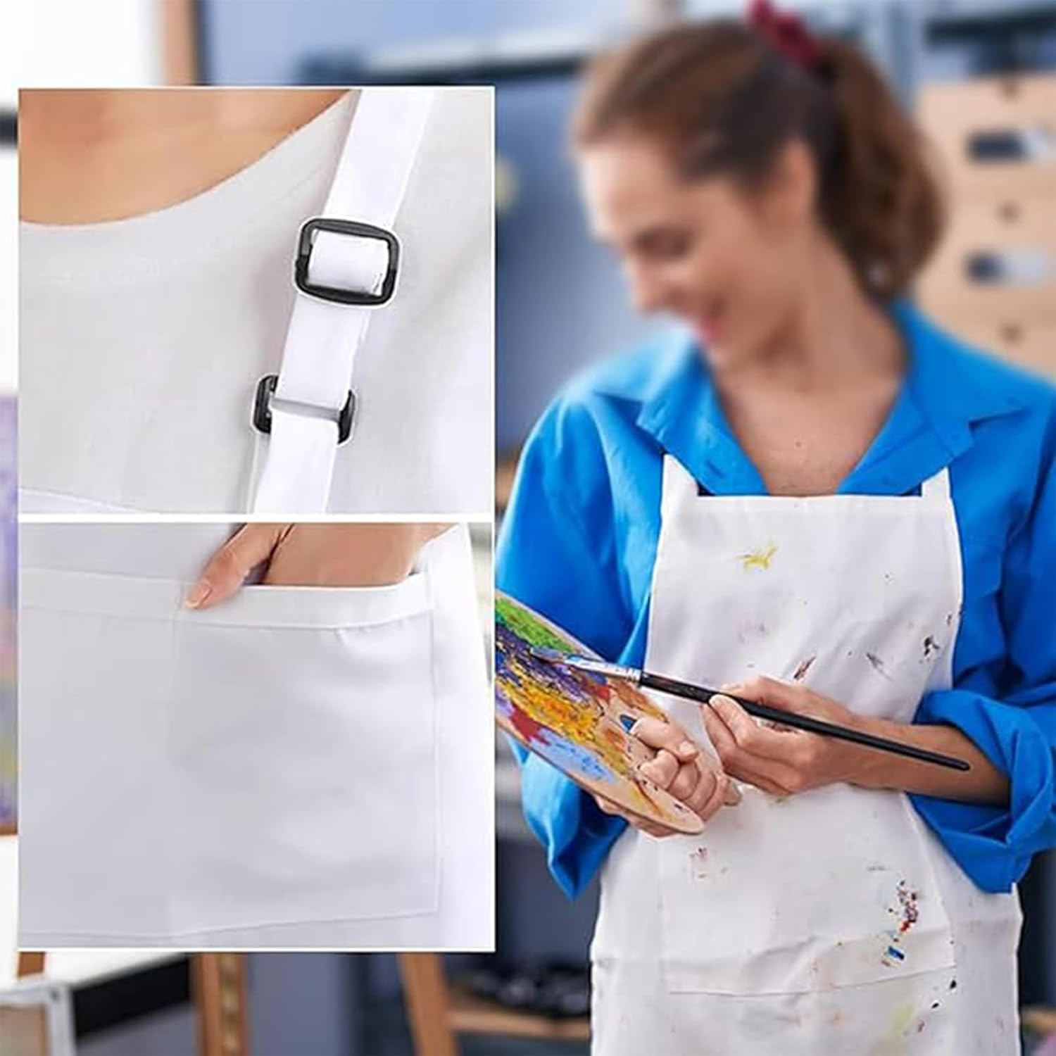 OJIOUI Chef Apron Hat Set for Women and Men, Adjustable Bib Apron with Pockets Costume Apron for Kitchen Cooking