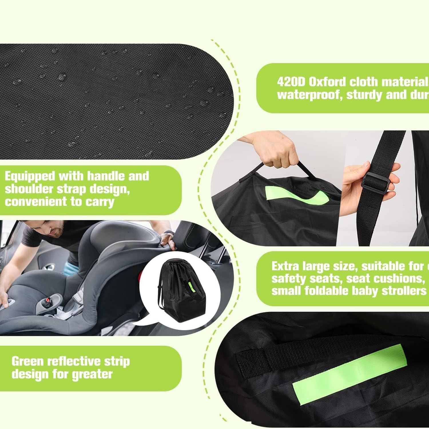 Shengsenfu Durable Easy Carry Baby Car Seat Travel Bag, Gate Check Airport Water Resistant Protector Bag, Fits Convertible Car Seats, Infant Carriers, Car Trips with Self Organizer Case Pocket, Baby image number 3