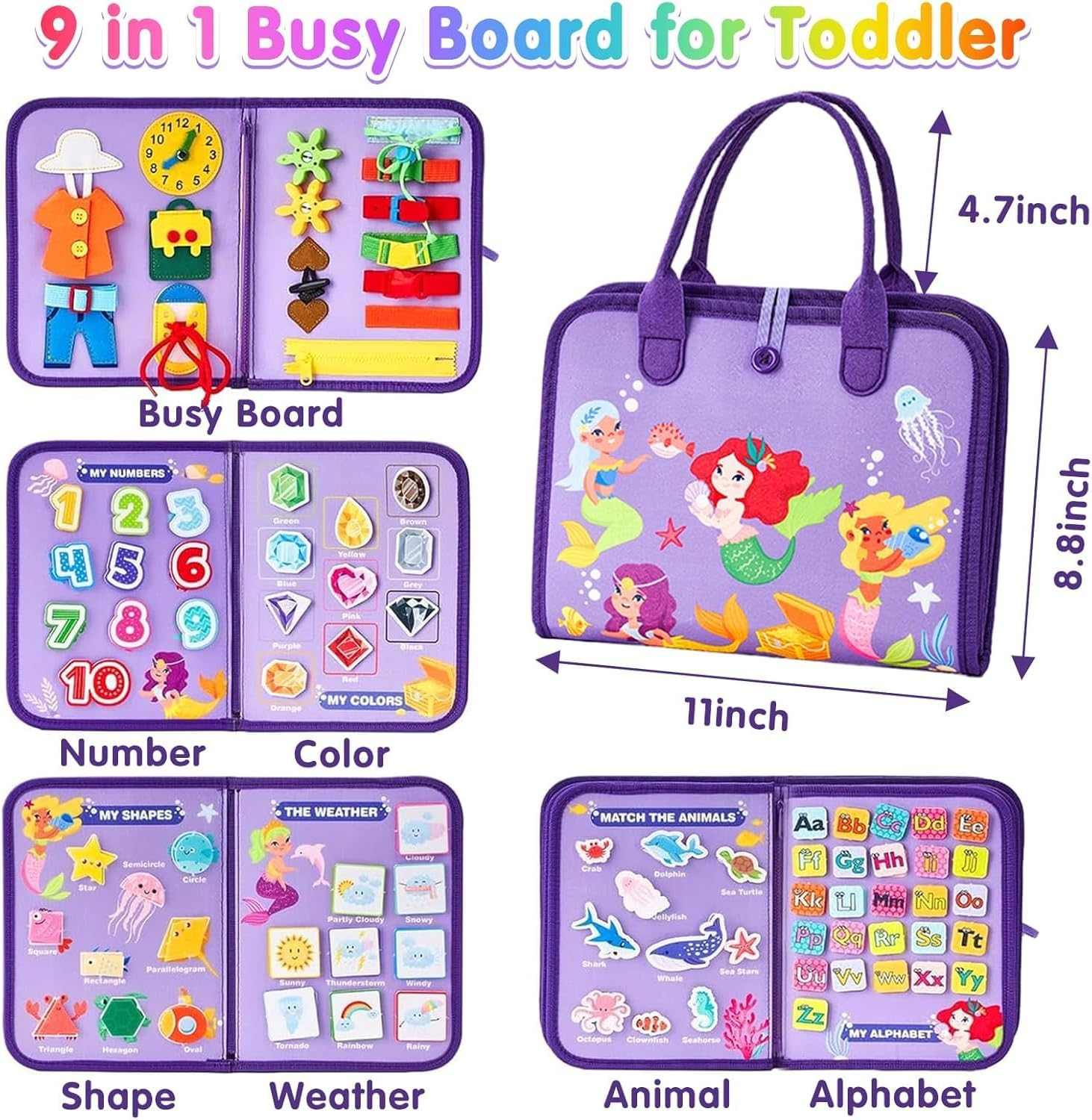 Busy Board Montessori Toys for 3 4 5 6 7 Year Old Toddlers,7 in 1 Busy Book for 3-10 Boys Girls,Educational Activity for Sensory Play,Travel Toys for Plane,Car,Birthday Gifts for Kids image number 2