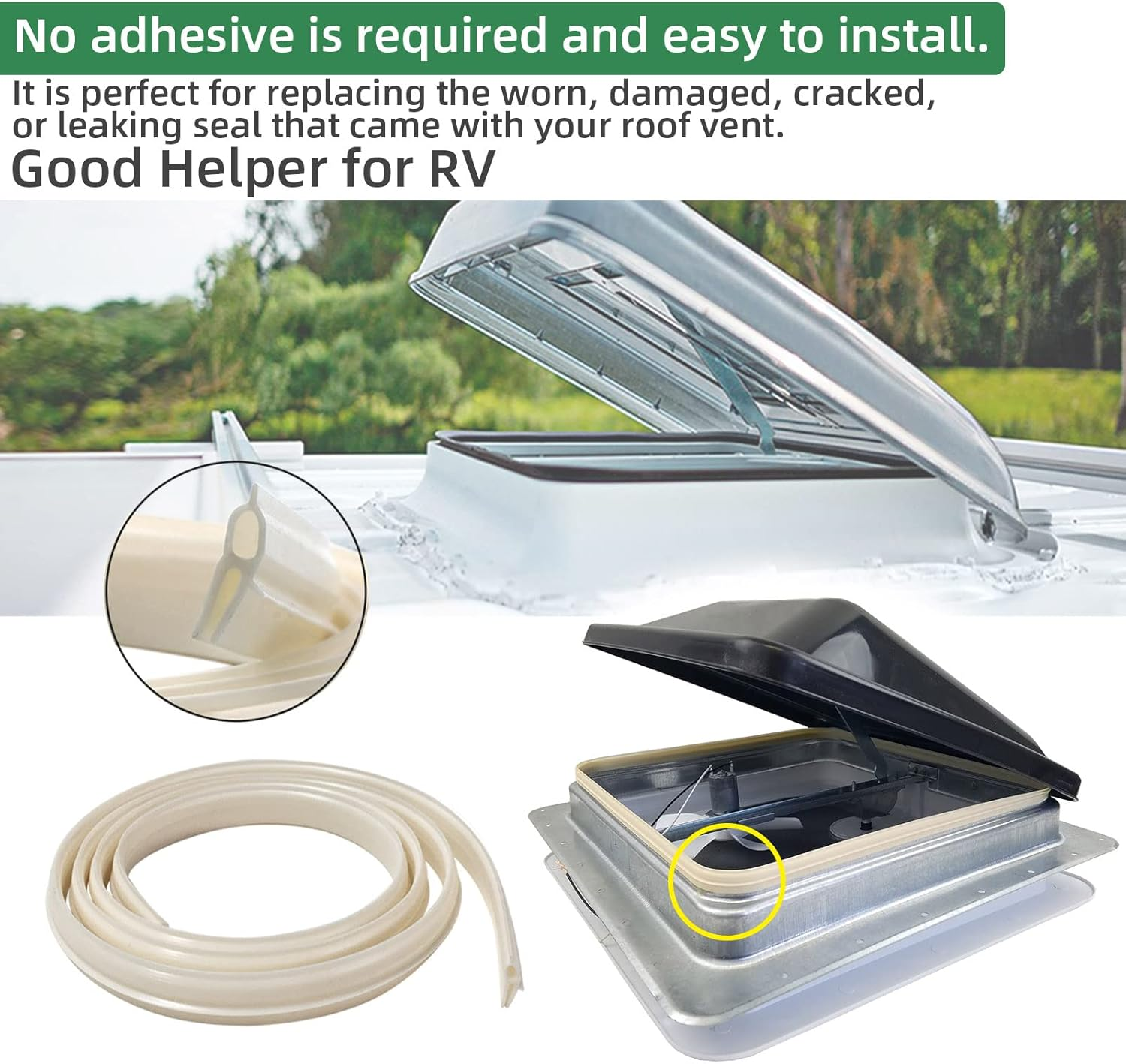 Camco RV Roof Vent Seal Kit - Vinyl Seal, 51" - Replacement for Camco, Ventline and Hengs (2 Pcs) image number 1