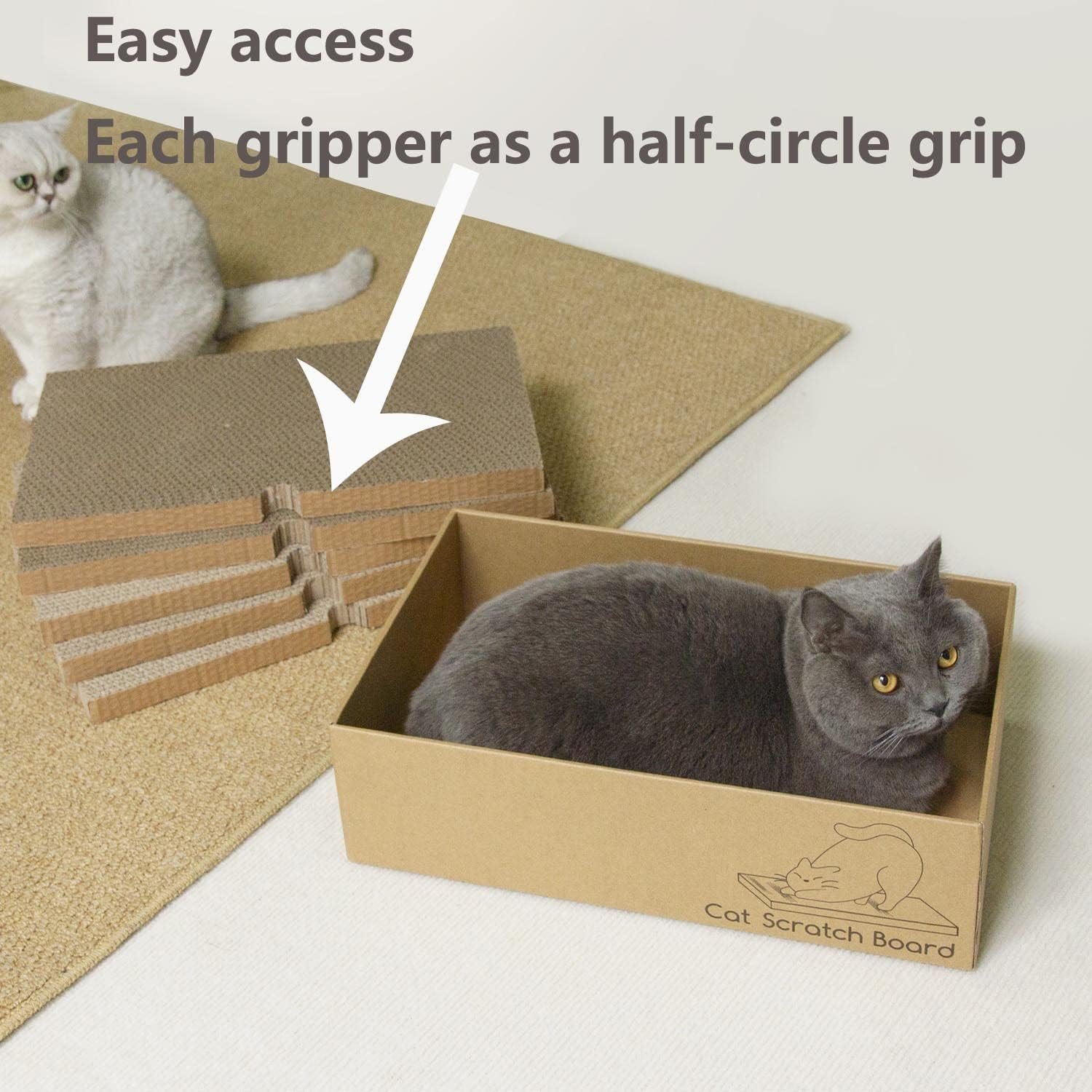 Cat Scratcher with Box,5 in 1 Reversible Cat Scratcher Cardboard, 5 PCS Corrugated Scratching Cat Scratch Pad Replace for Cat Book Scratcher, Corrugated Cardboard Scratching Lounge for Indoor Kitty to Rest and Play Kitty/Large Cats image number 1